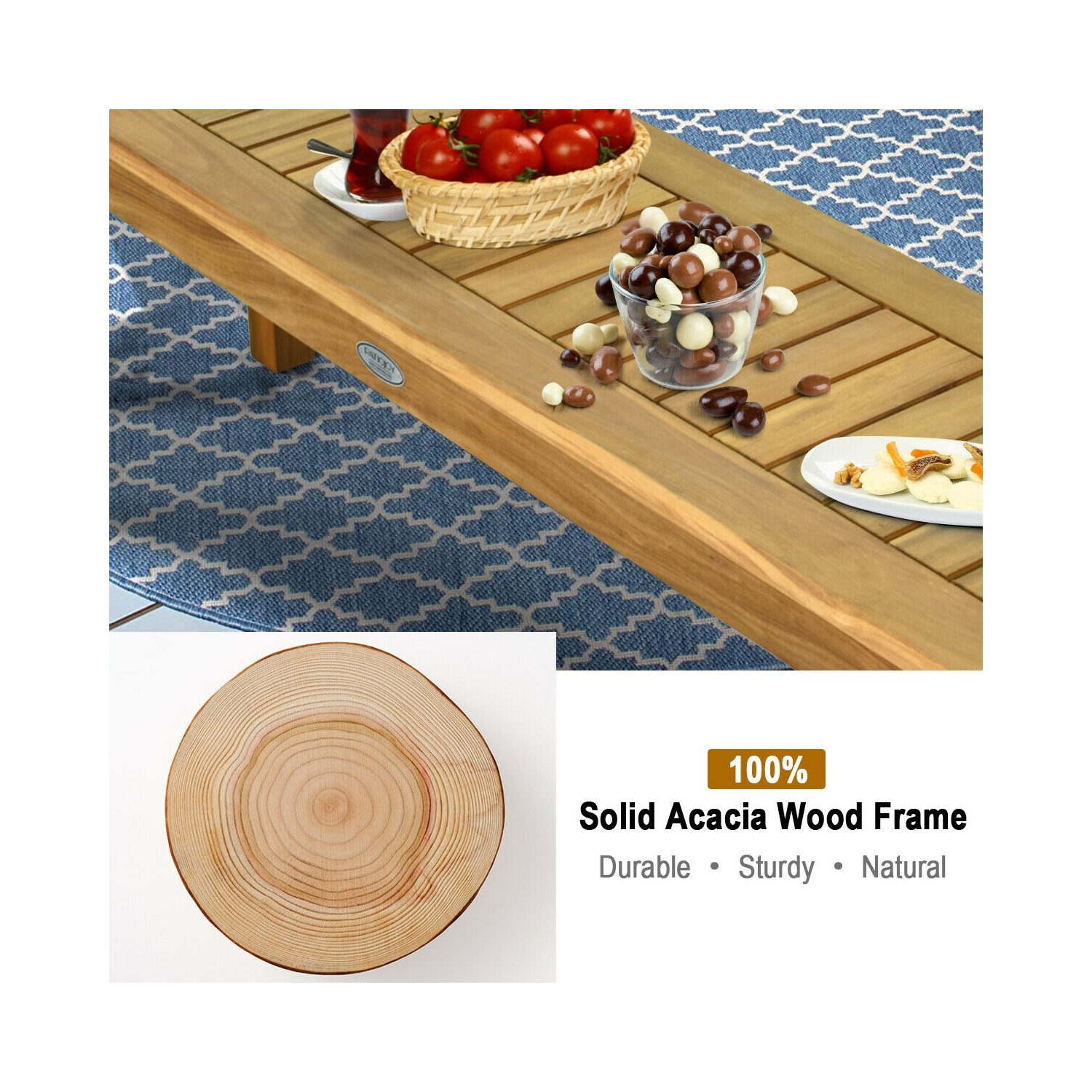 52 Inch Outdoor Acacia Wood Dining Bench Chair