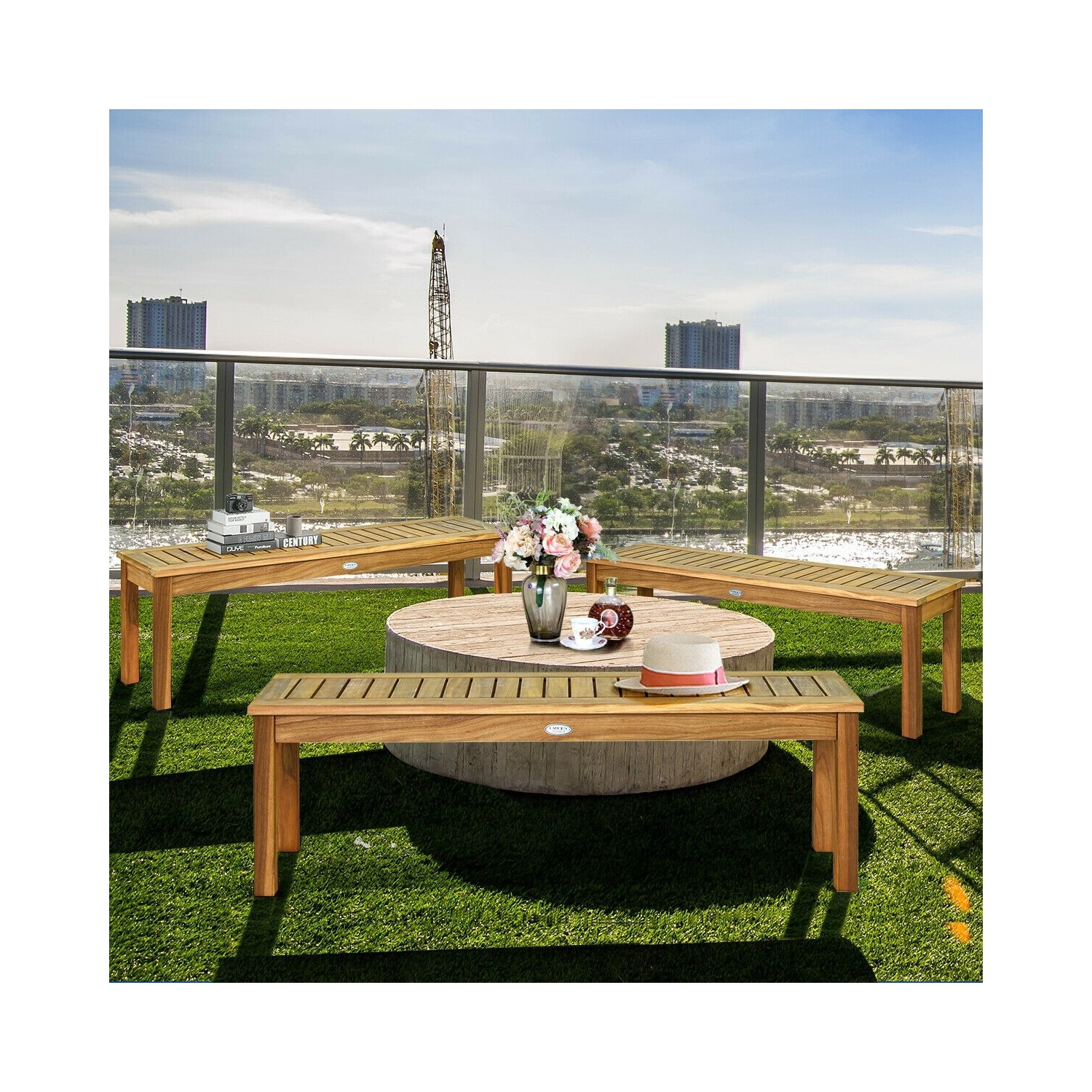 52 Inch Outdoor Acacia Wood Dining Bench Chair