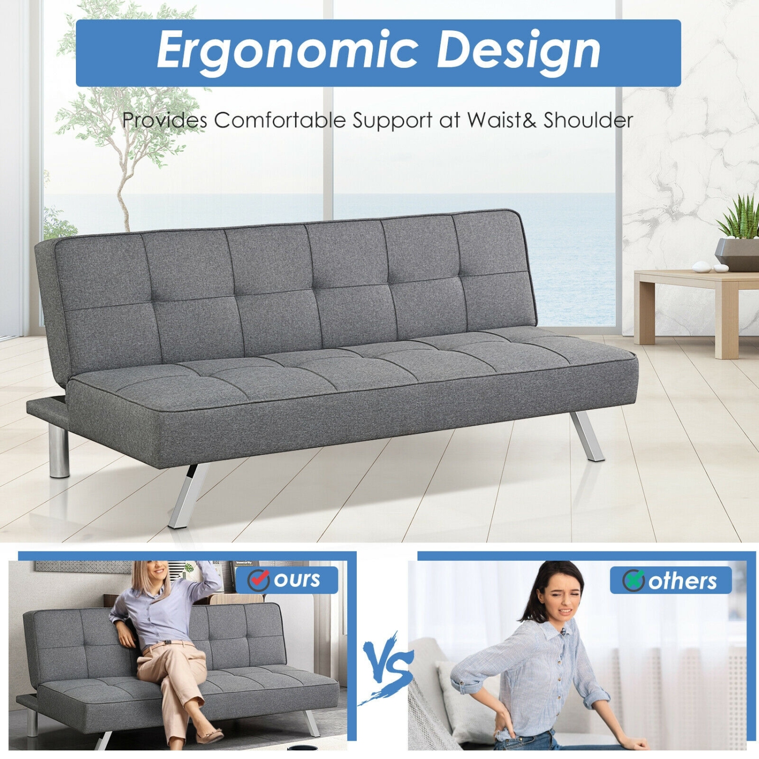 Multifunctional 3-Seater Sleeper Sofa – High-Density Cushion Couch for Living Room or Apartment