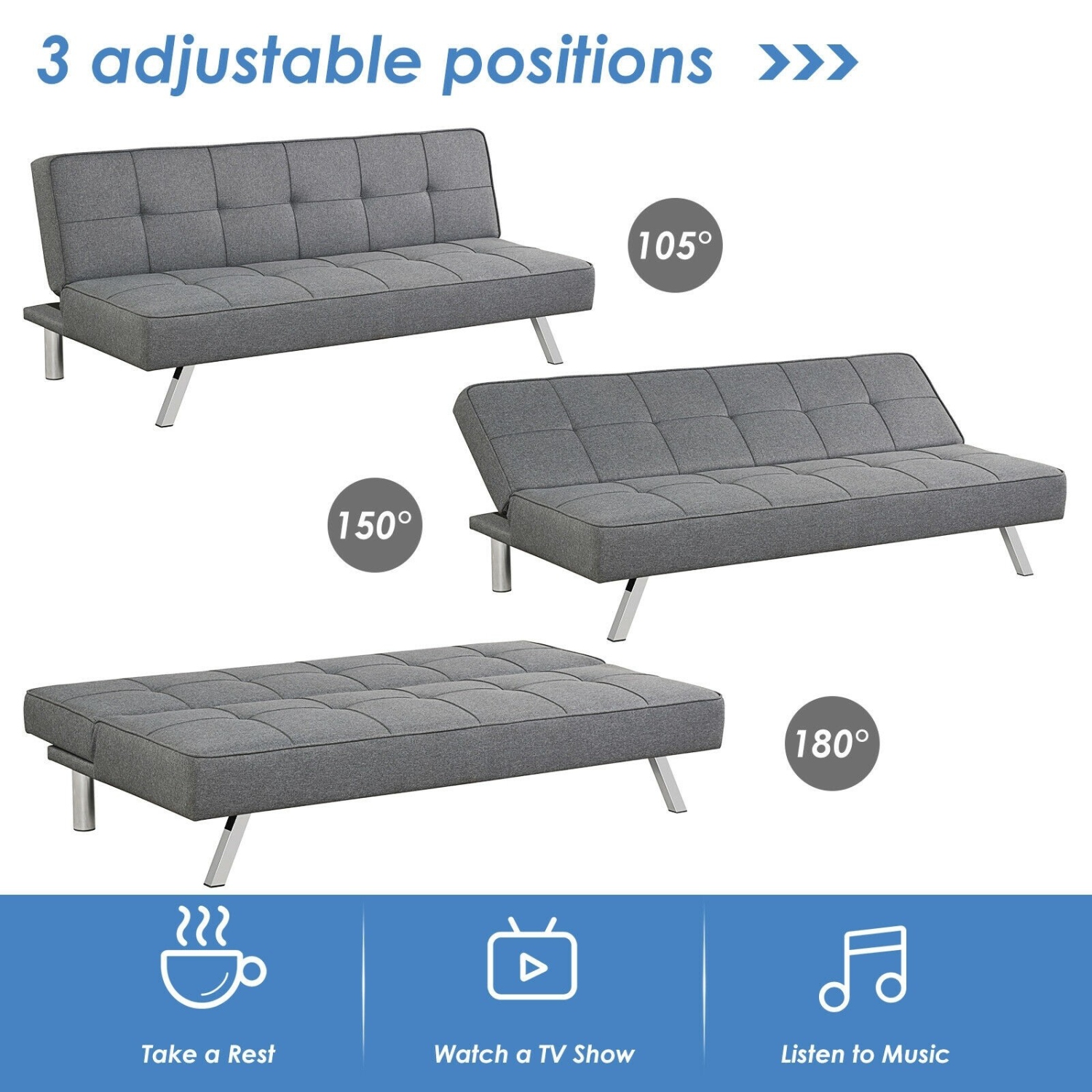Multifunctional 3-Seater Sleeper Sofa – High-Density Cushion Couch for Living Room or Apartment
