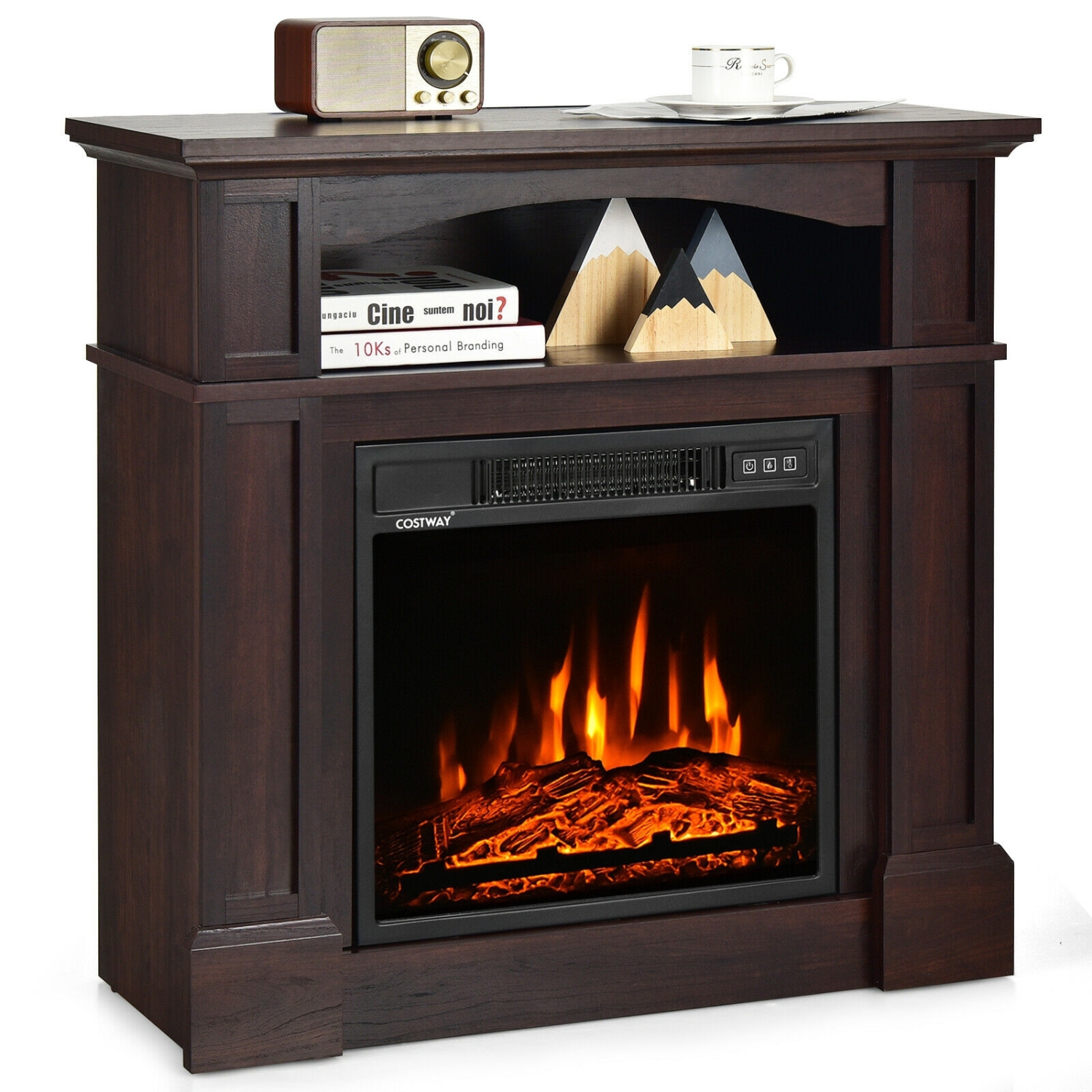 32 Inch 1400W Electric Fireplace Mantel with Remote Control