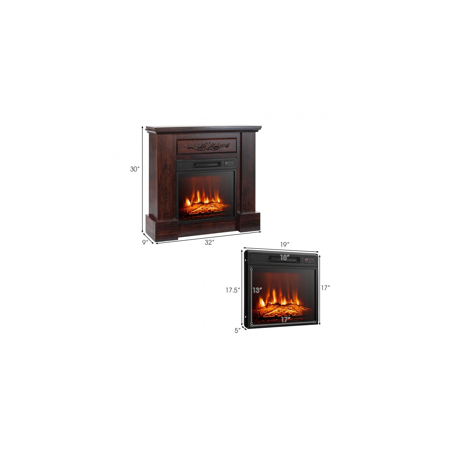 32 Inch 1400W Electric Fireplace Mantel with Remote Control