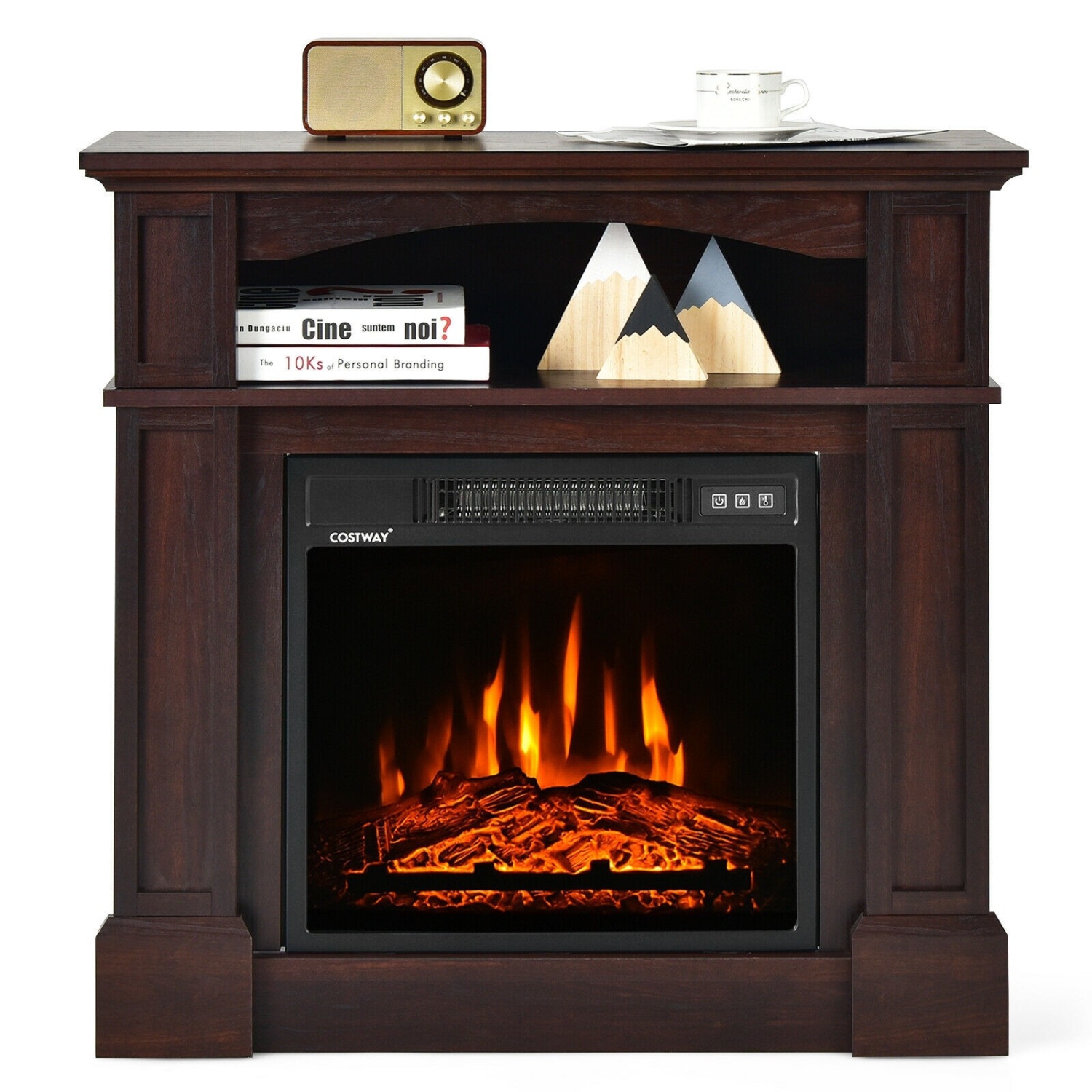 32 Inch 1400W Electric Fireplace Mantel with Remote Control