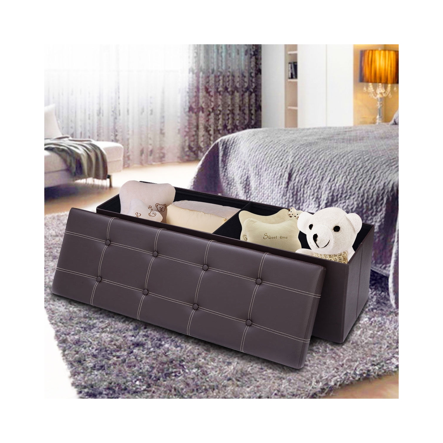 Collapsible Storage Ottoman Bench – Upholstered Lid & Spacious Interior Compartment