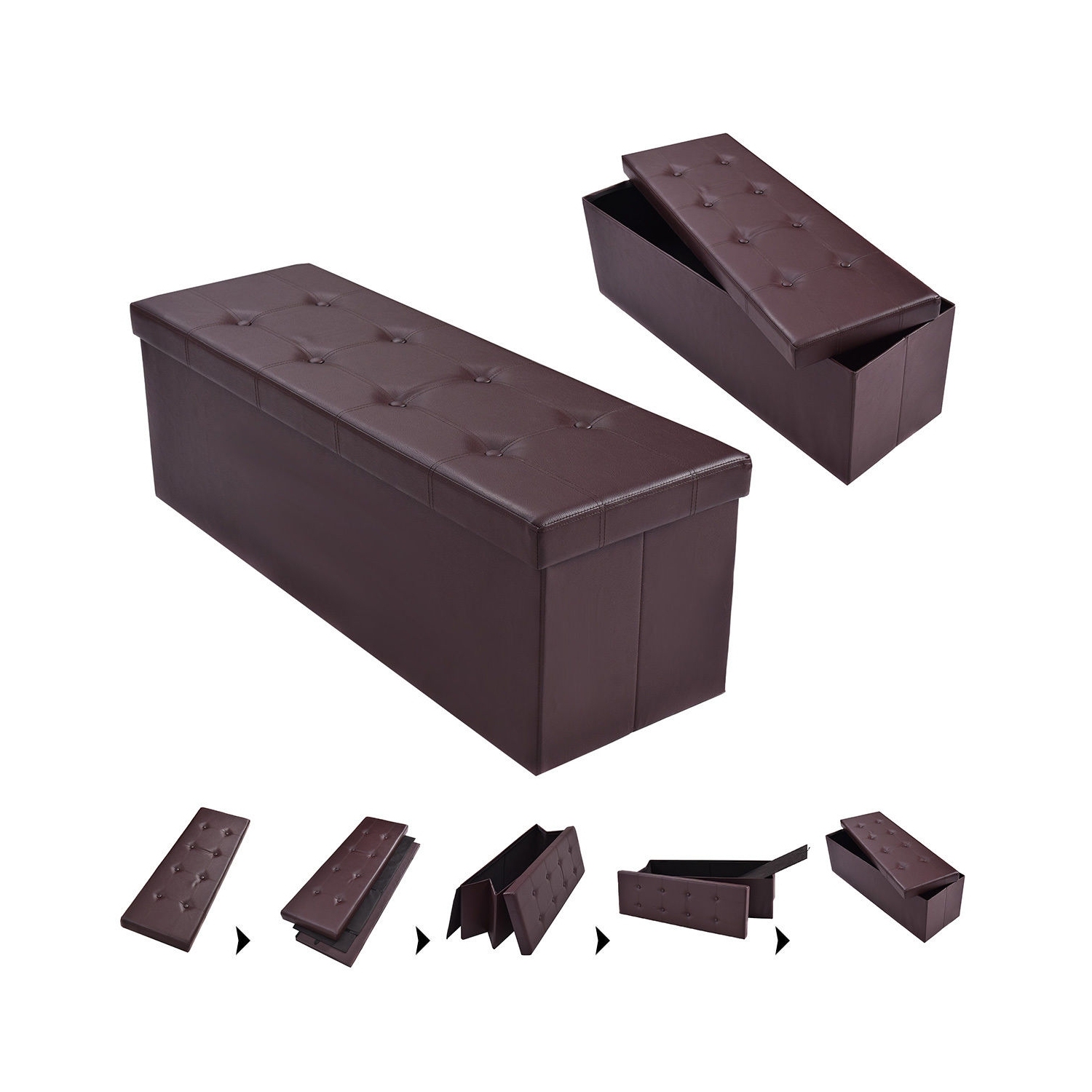 Collapsible Storage Ottoman Bench – Upholstered Lid & Spacious Interior Compartment