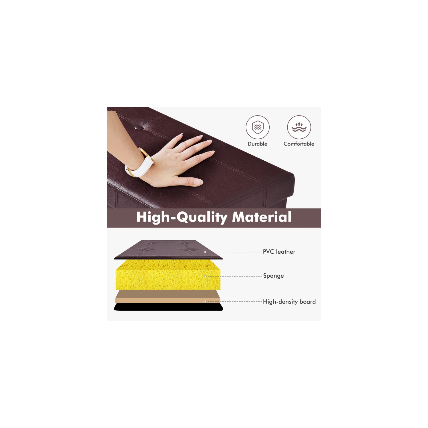 Collapsible Storage Ottoman Bench – Upholstered Lid & Spacious Interior Compartment