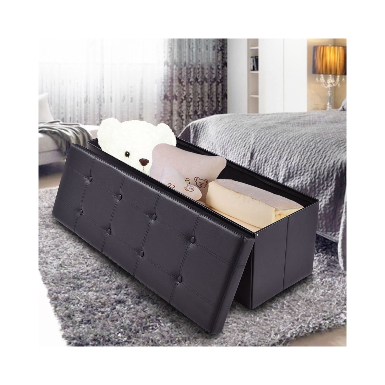 Collapsible Storage Ottoman Bench – Upholstered Lid & Spacious Interior Compartment