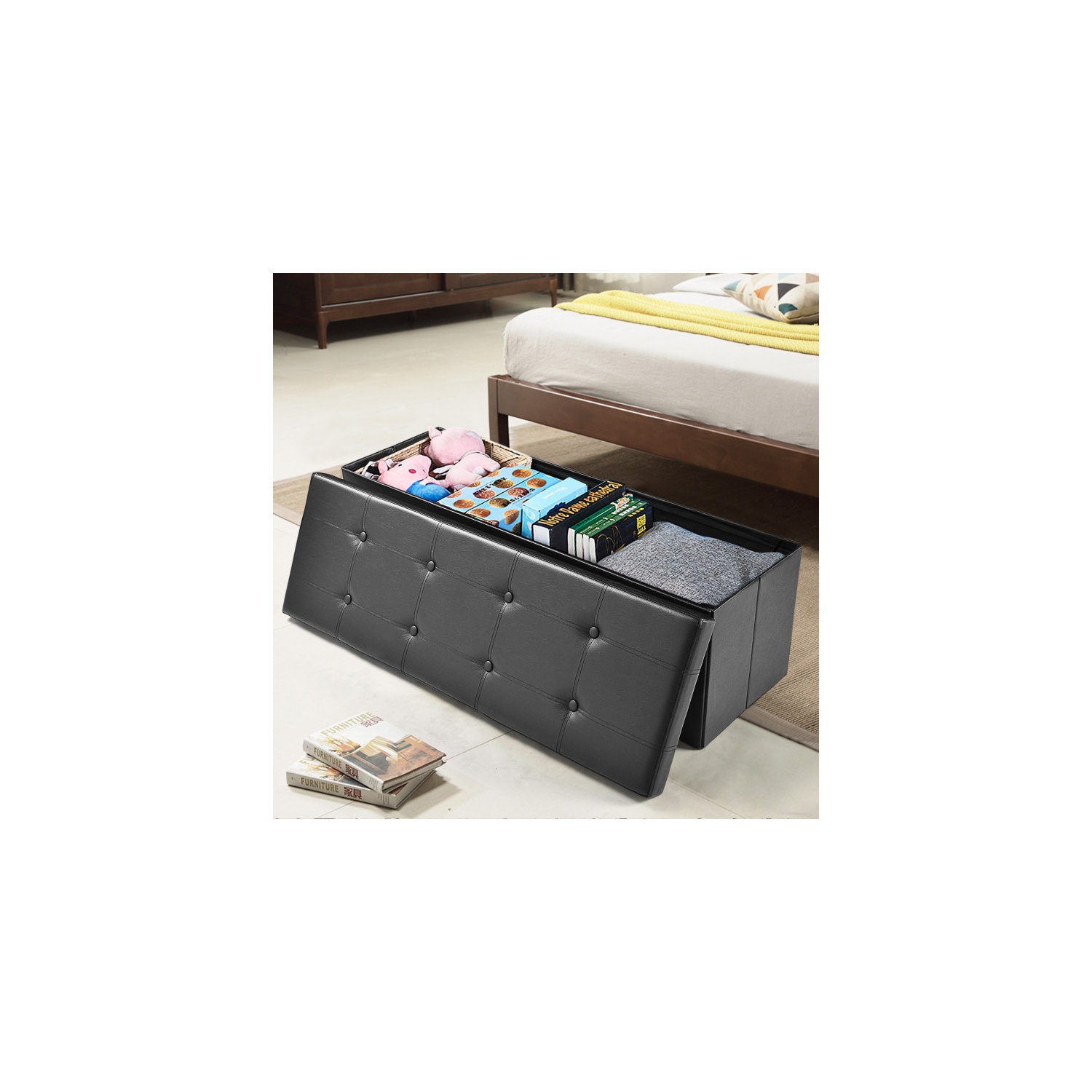 Collapsible Storage Ottoman Bench – Upholstered Lid & Spacious Interior Compartment