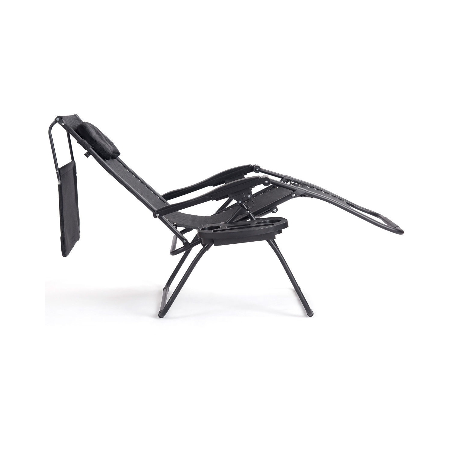 Folding Patio Recliner Lounge Chair with Canopy and Cup Holder