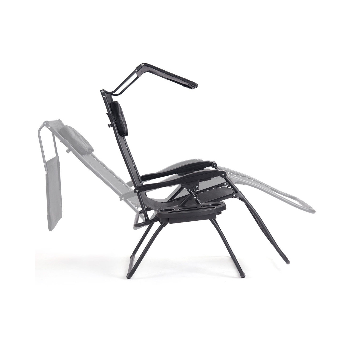 Folding Patio Recliner Lounge Chair with Canopy and Cup Holder