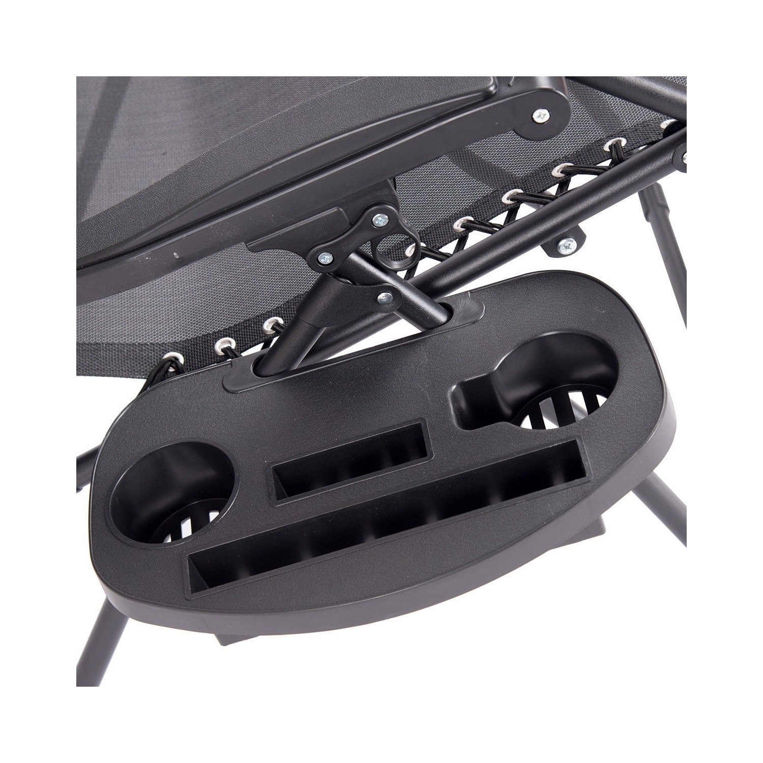 Folding Patio Recliner Lounge Chair with Canopy and Cup Holder