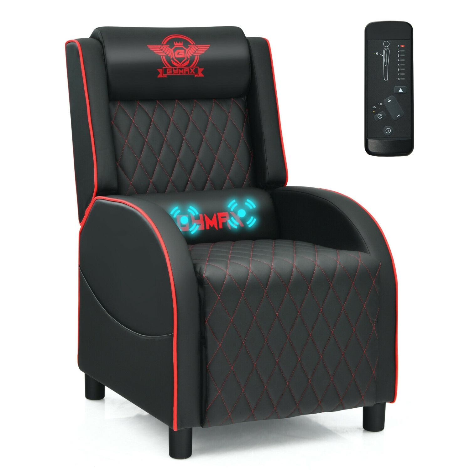 Fauteuil de jeu inclinable massage avec appuie-tête et dossier ajustable pour cinéma maison - Orange