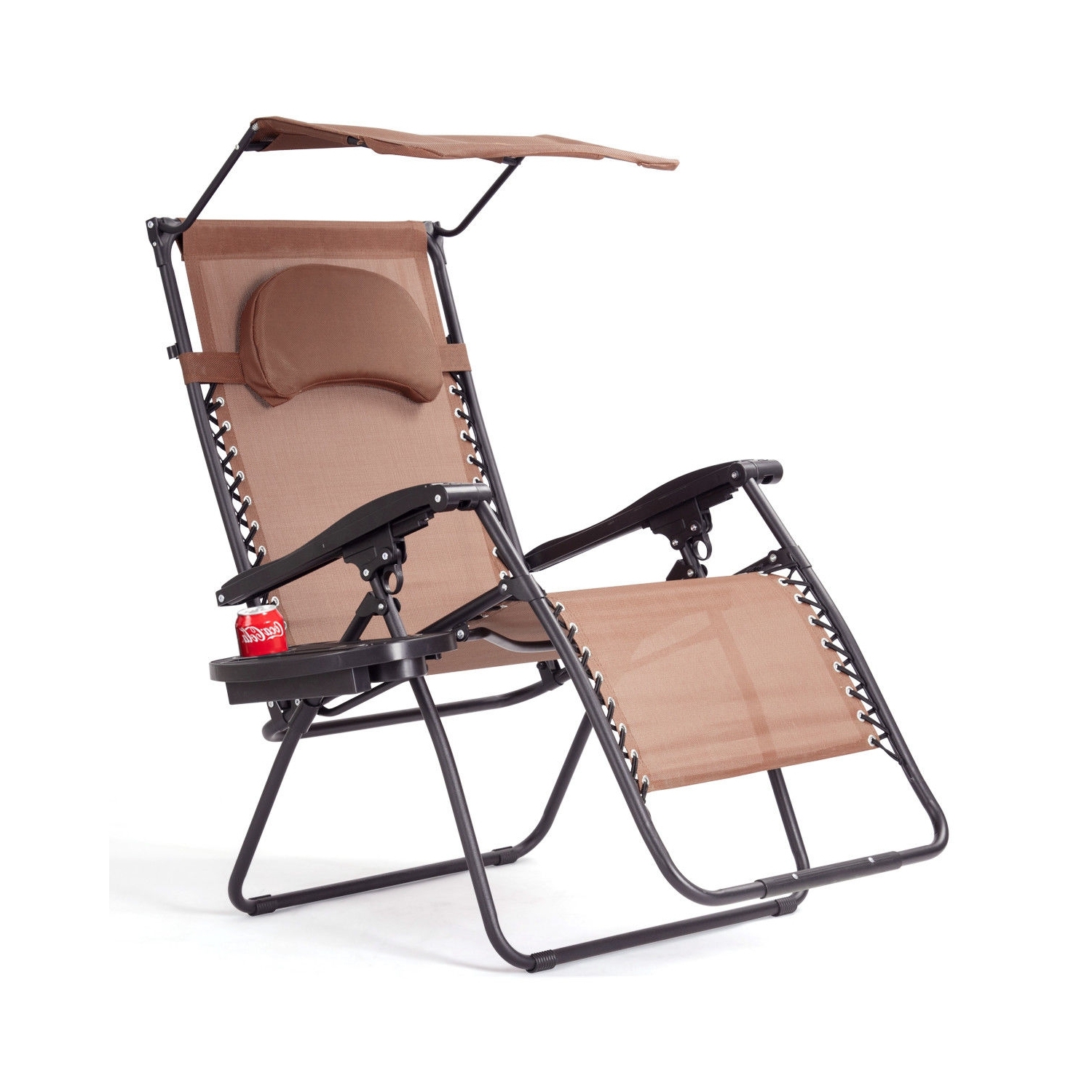 Chaise longue pliante de patio inclinable avec auvent et porte-gobelet