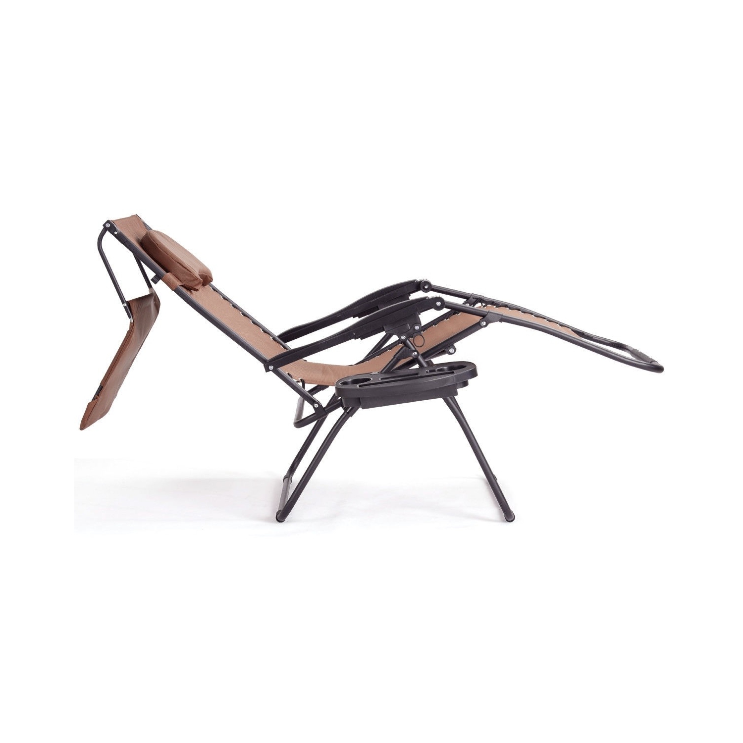 Chaise longue pliante de patio inclinable avec auvent et porte-gobelet