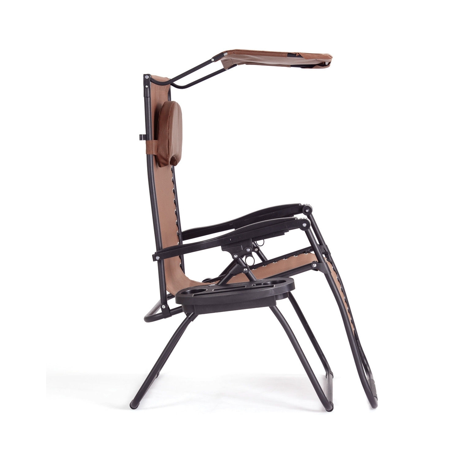 Chaise longue pliante de patio inclinable avec auvent et porte-gobelet