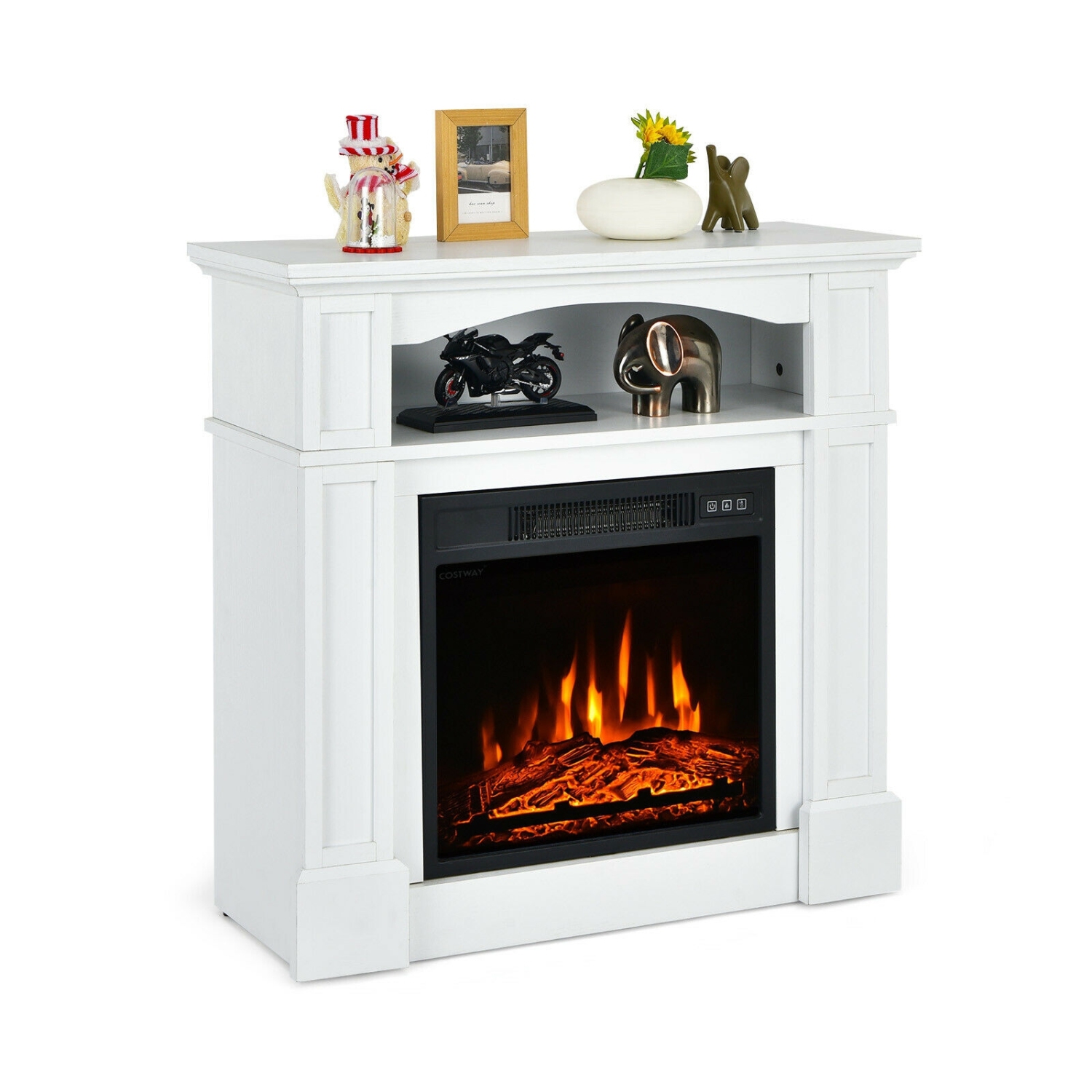 32 Inch 1400W Electric Fireplace Mantel with Remote Control