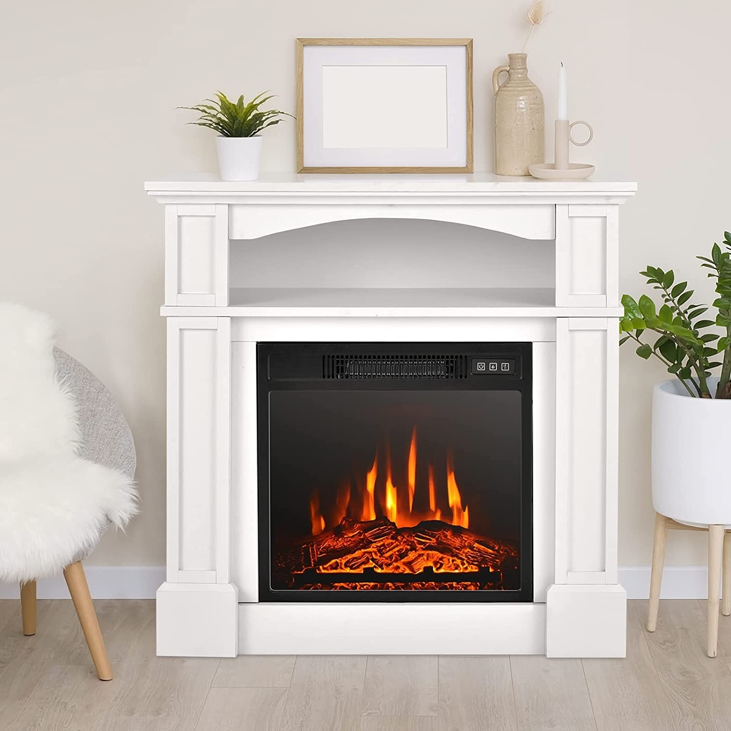 32 Inch 1400W Electric Fireplace Mantel with Remote Control