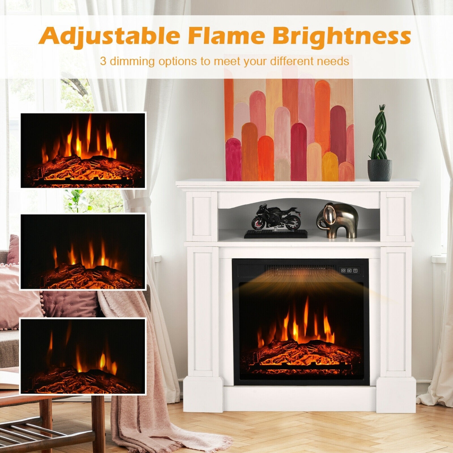 32 Inch 1400W Electric Fireplace Mantel with Remote Control