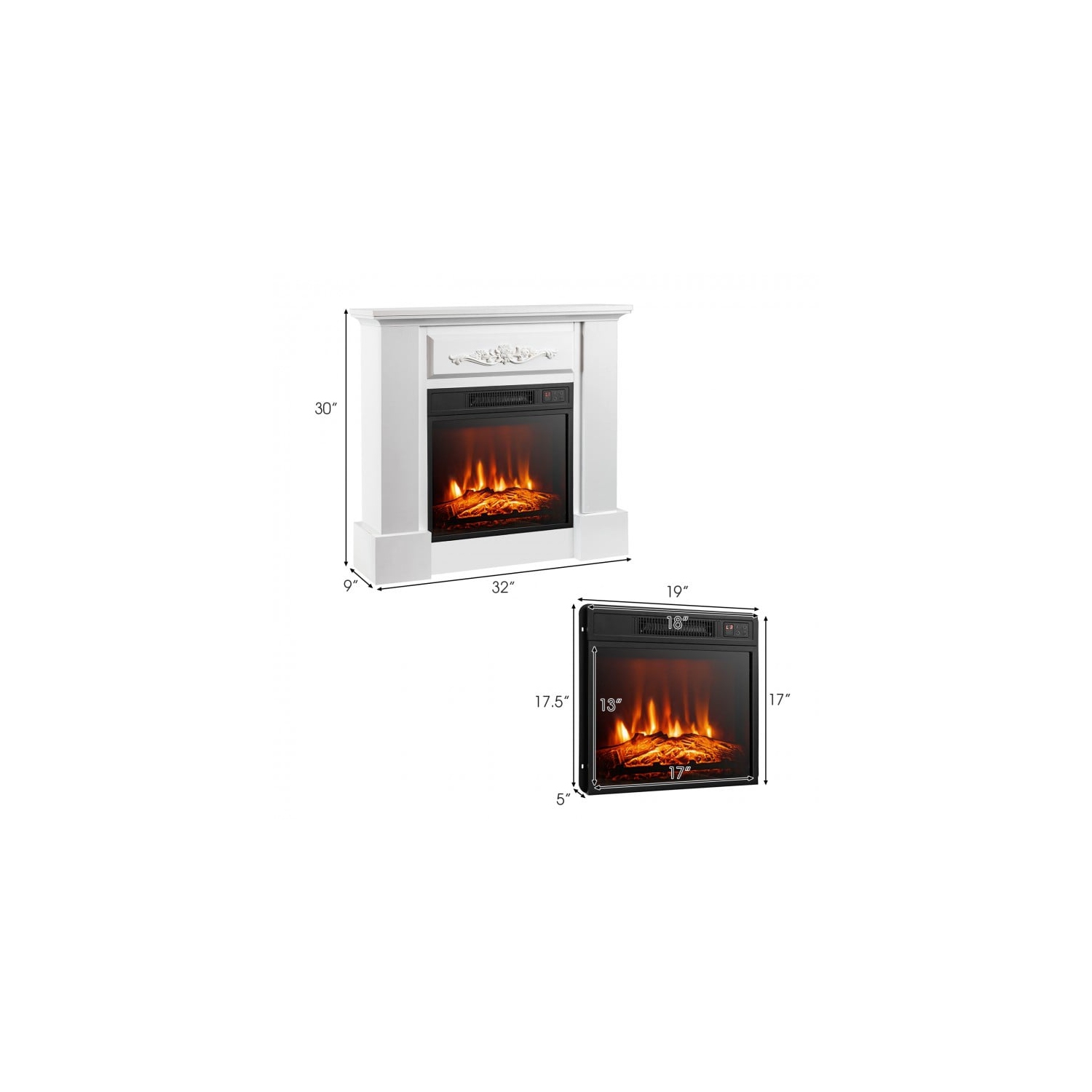 32 Inch 1400W Electric Fireplace Mantel with Remote Control
