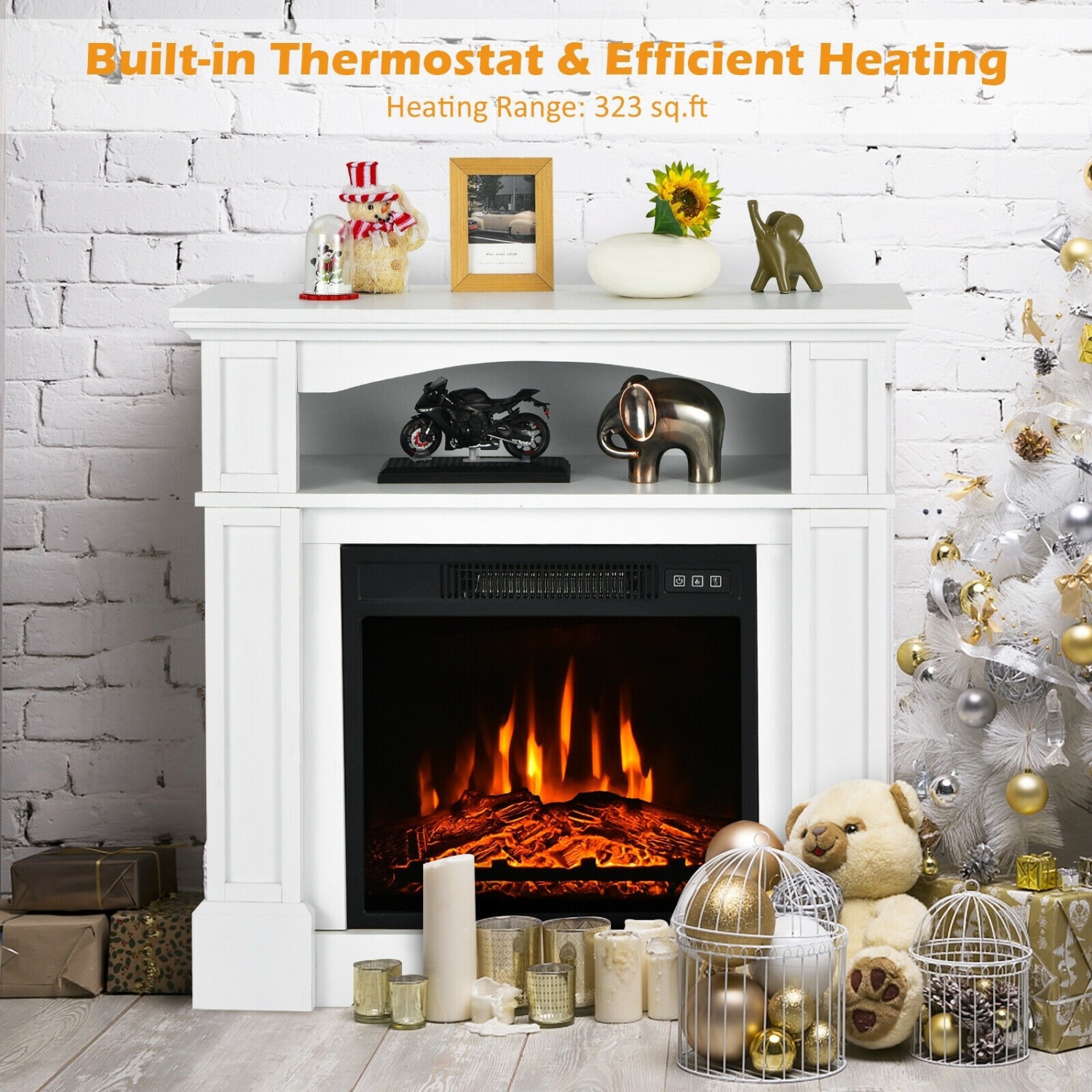 32 Inch 1400W Electric Fireplace Mantel with Remote Control