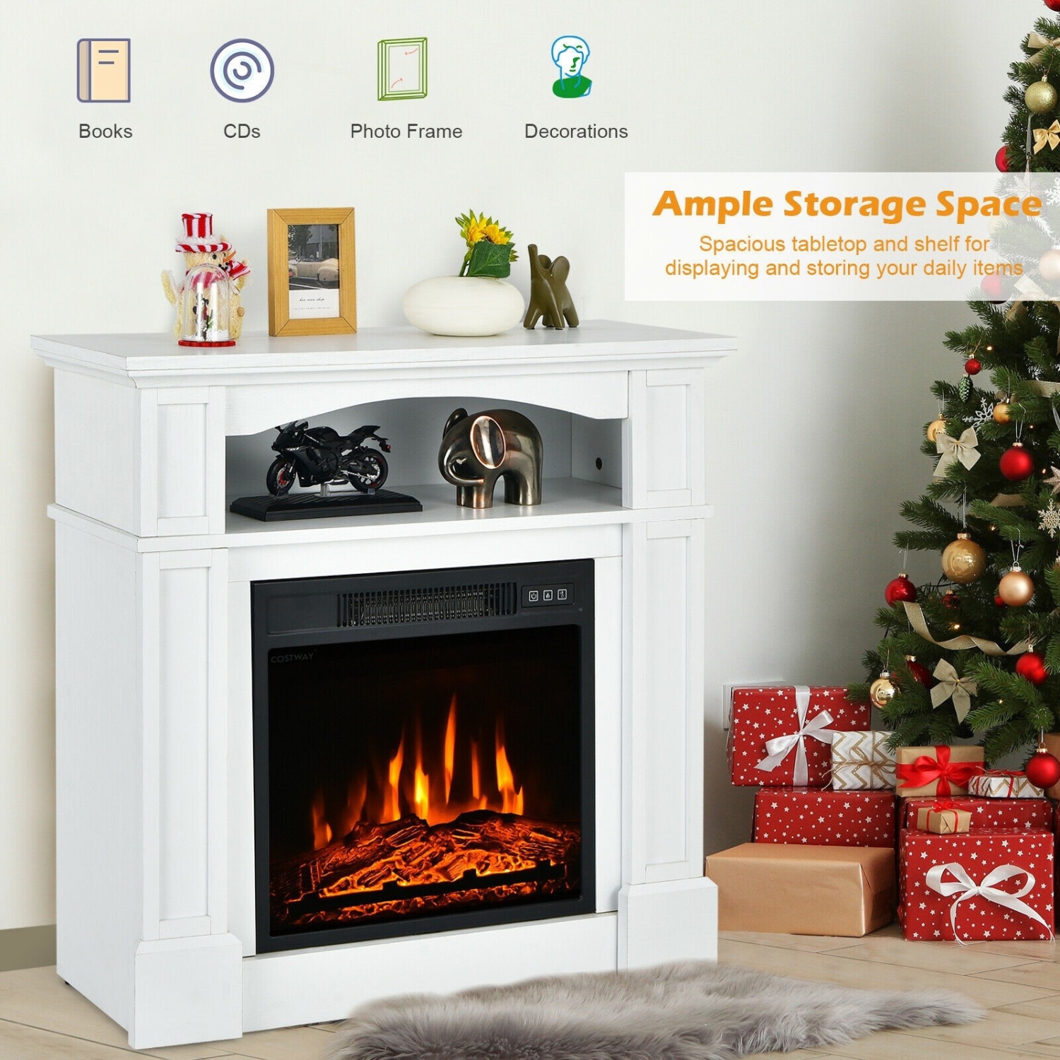 32 Inch 1400W Electric Fireplace Mantel with Remote Control