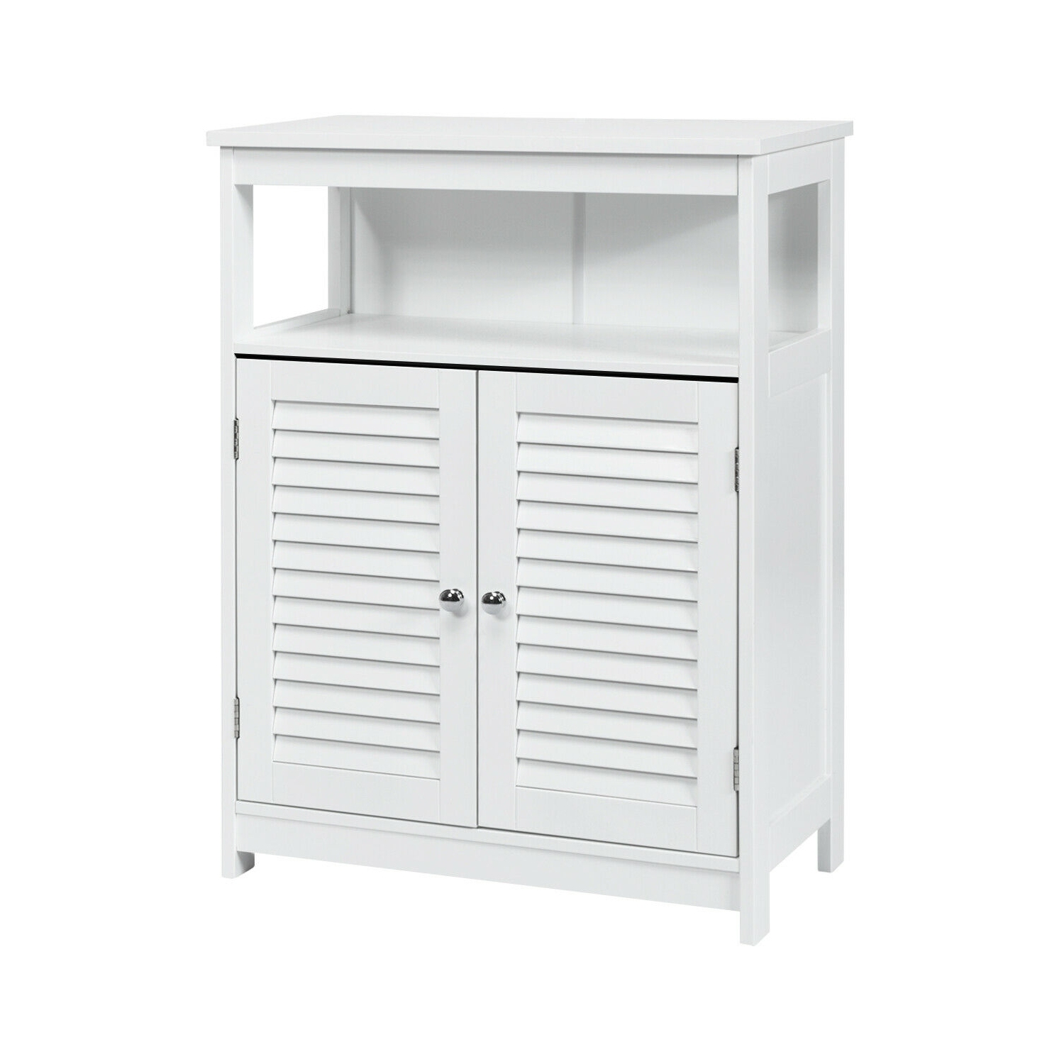 Wood Bathroom Storage Cabinet with Shutter Doors for Towels and Toiletries