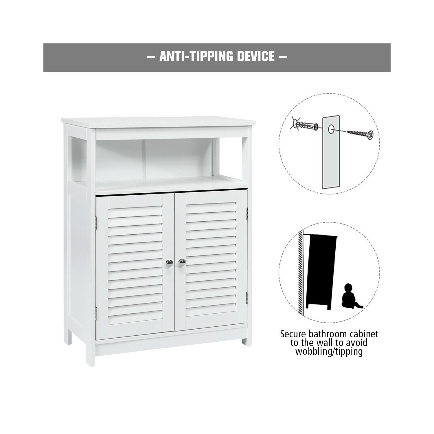 Wood Bathroom Storage Cabinet with Shutter Doors for Towels and Toiletries