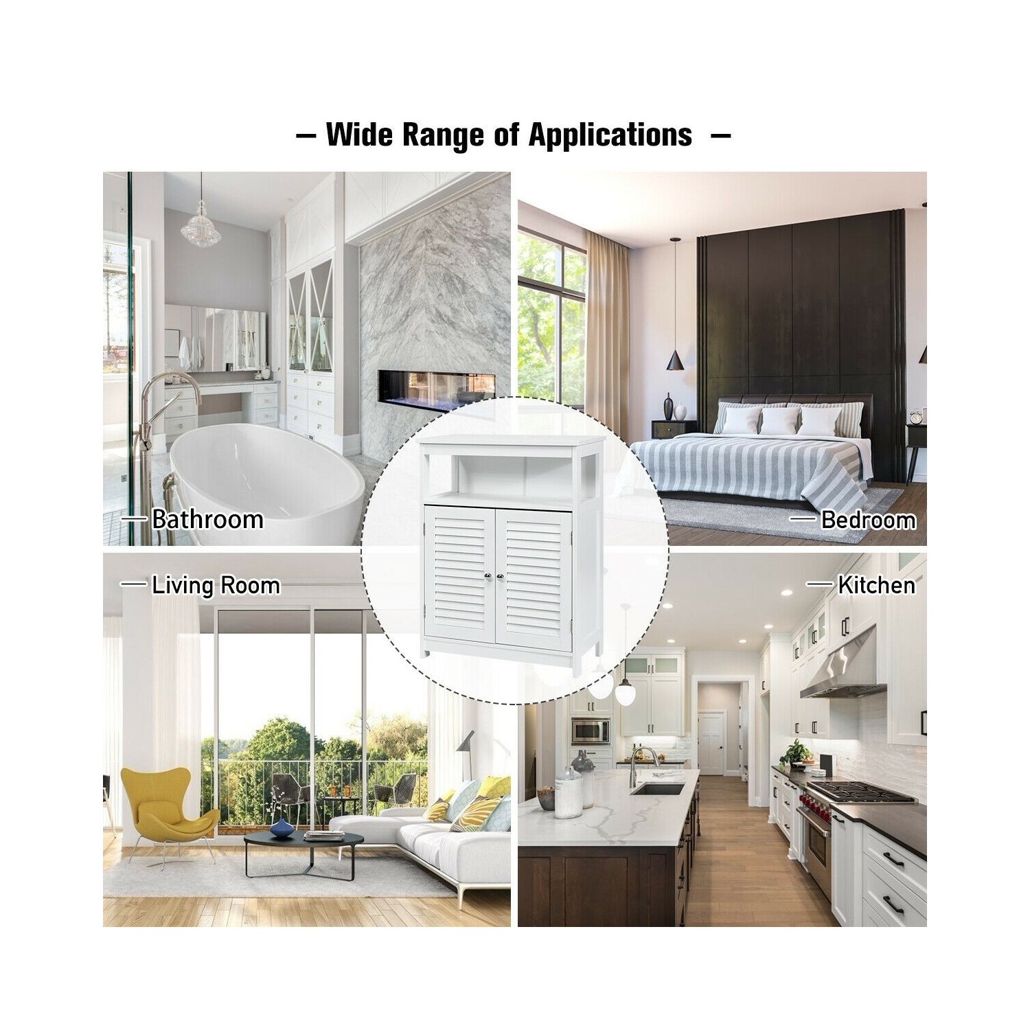 Wood Bathroom Storage Cabinet with Shutter Doors for Towels and Toiletries