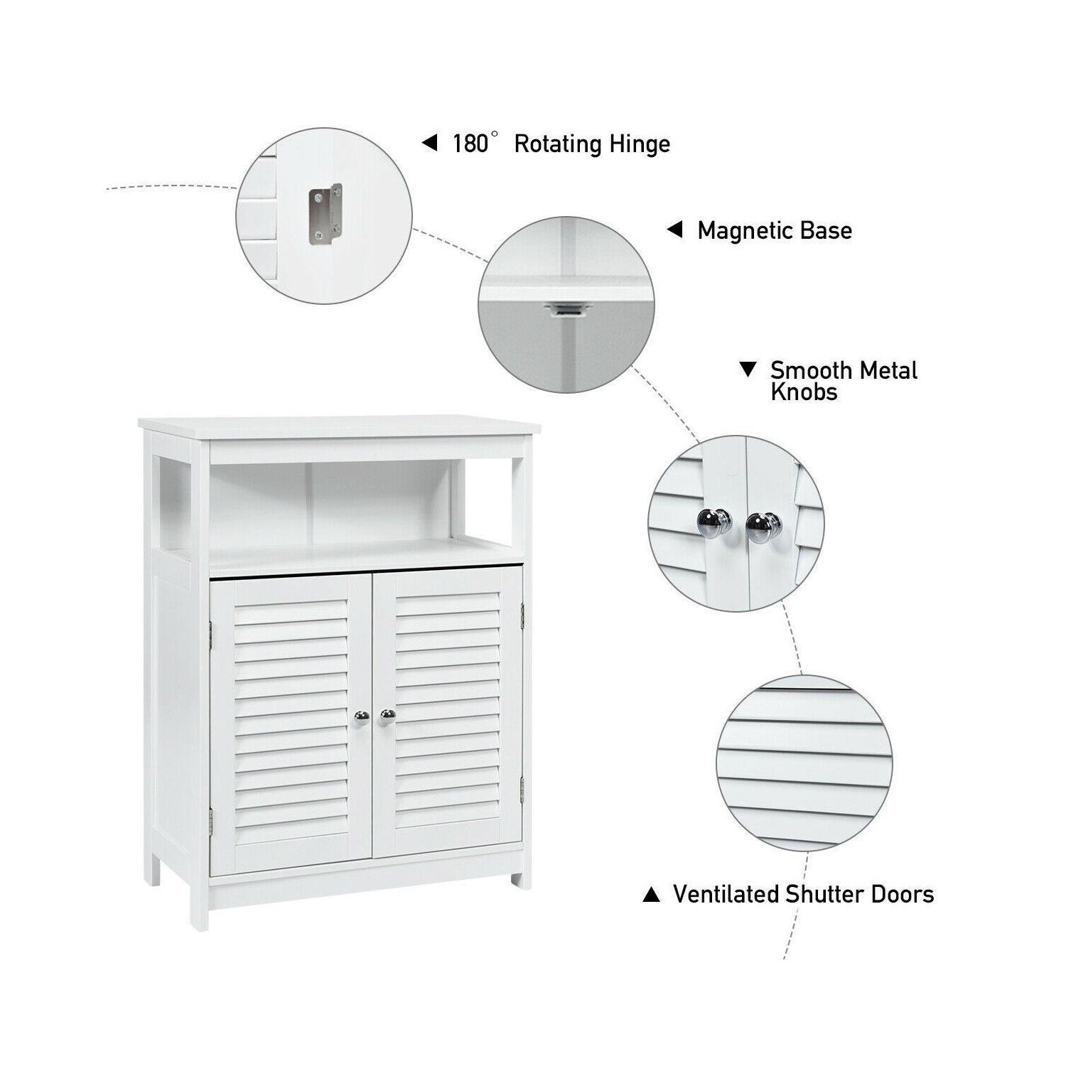 Wood Bathroom Storage Cabinet with Shutter Doors for Towels and Toiletries