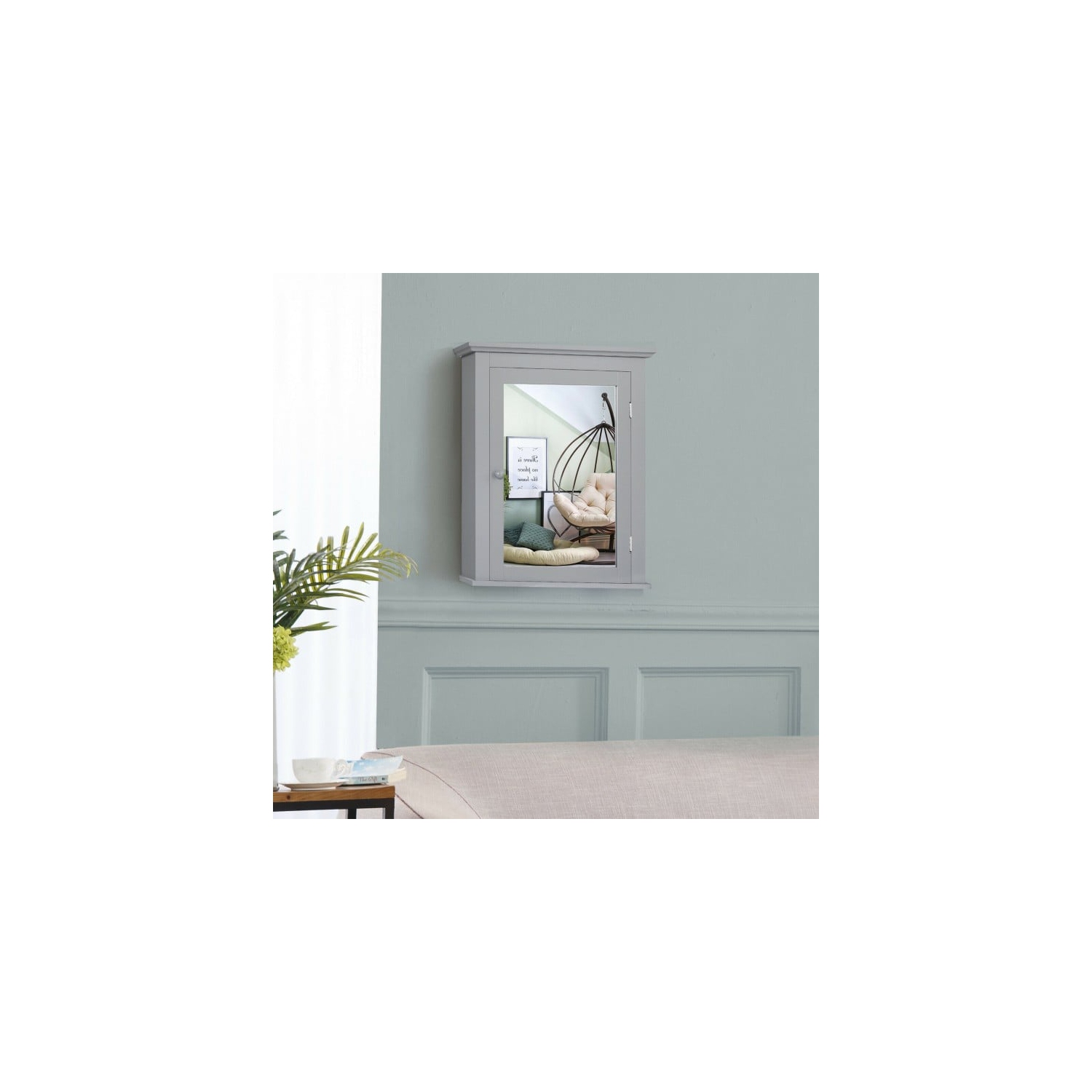 Wall Mount Bathroom Cabinet with One Mirror Single Door Adjustable Shelves Retro Handle