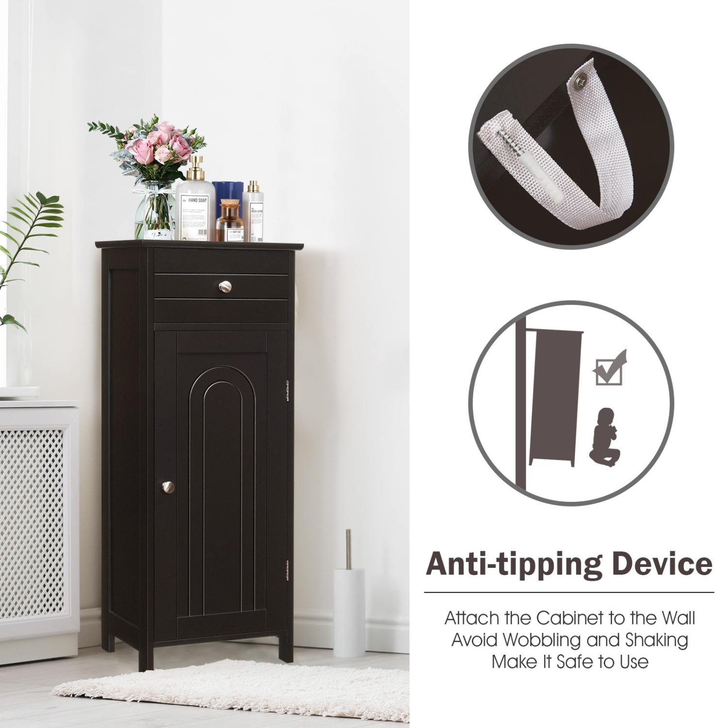 Armoire de plancher compacte en bois avec tiroir et tablette de présentation