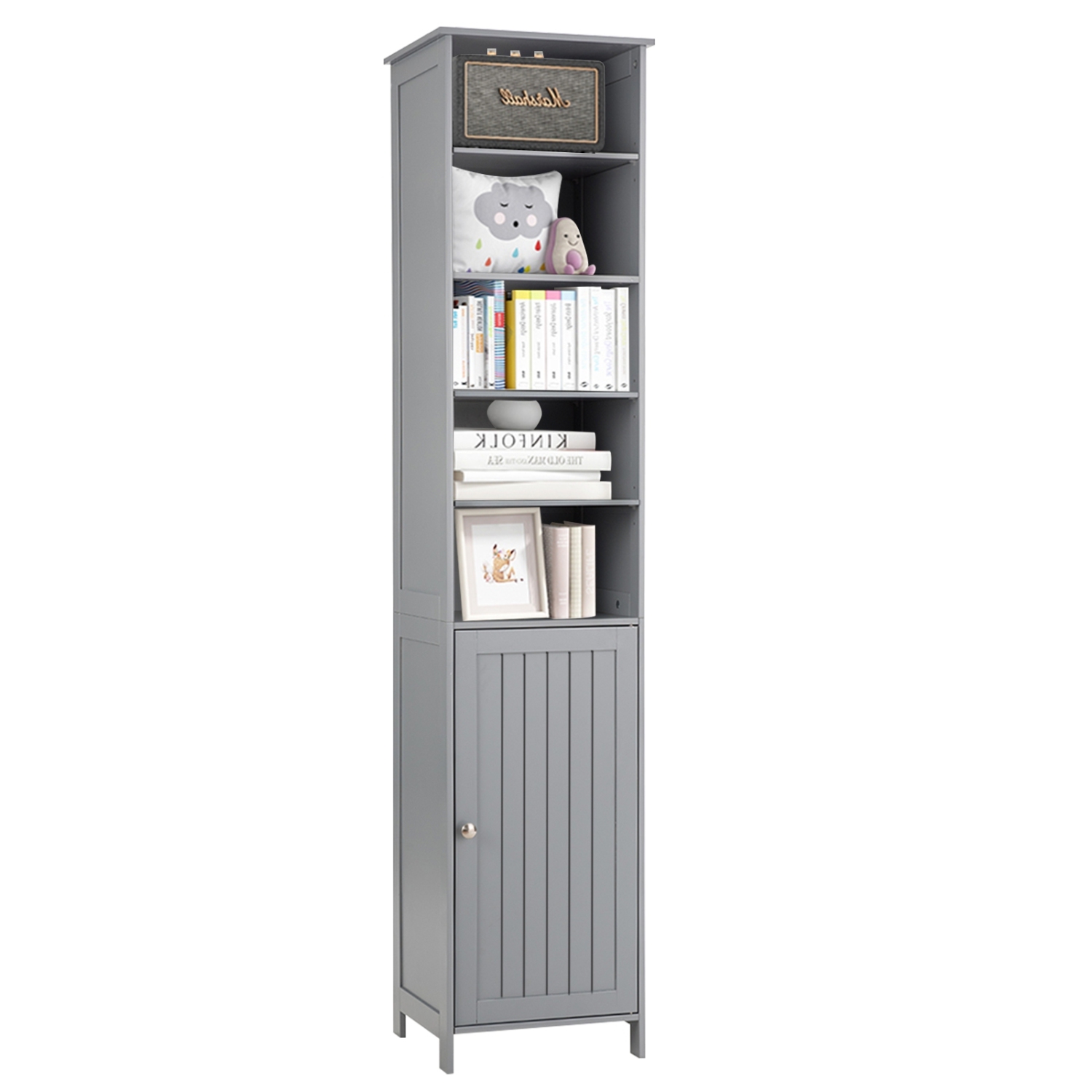 72 Inches Free Standing Tall Floor Bathroom Storage Cabinet-Gray