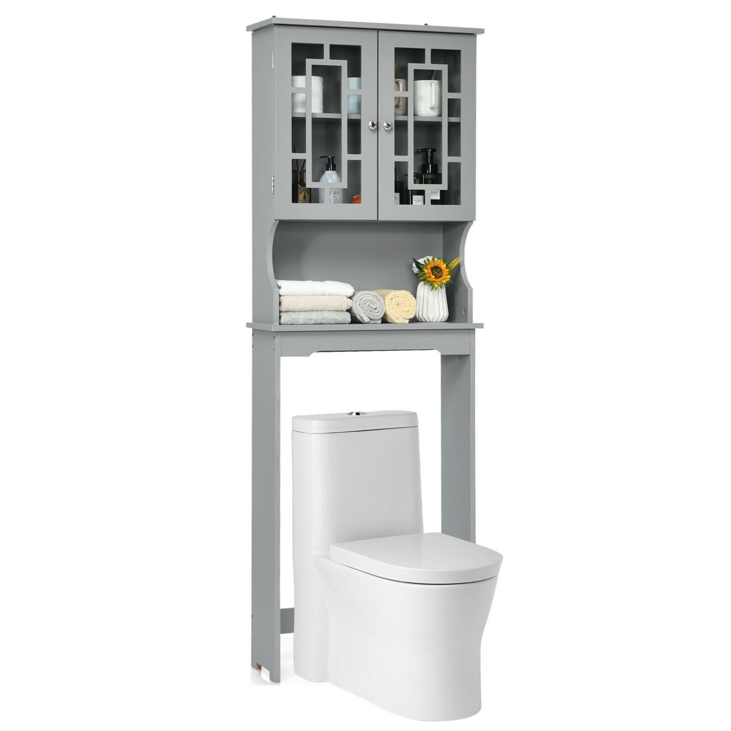 Over-the-Toilet Bathroom Storage Cabinet with Doors for Space Saving Organization