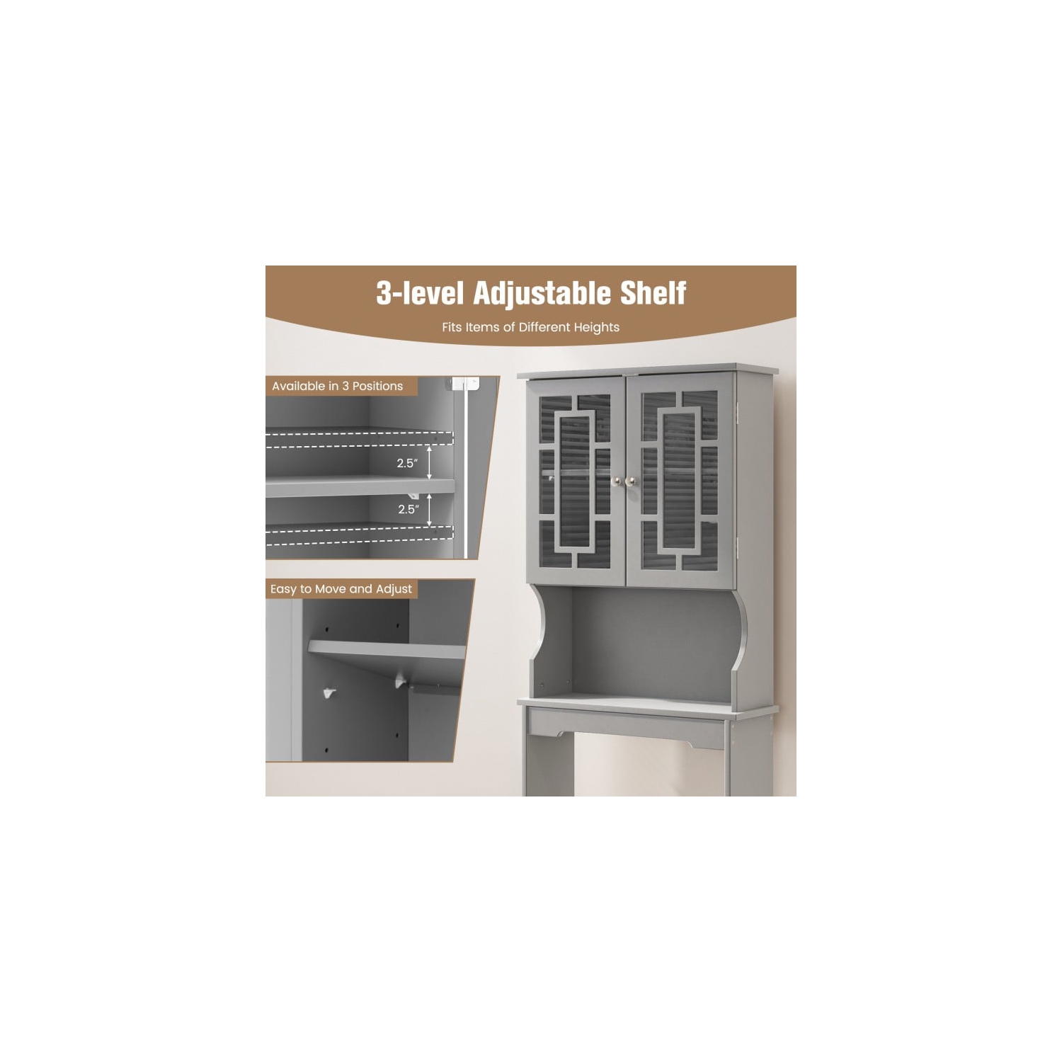 Over-the-Toilet Bathroom Storage Cabinet with Doors for Space Saving Organization