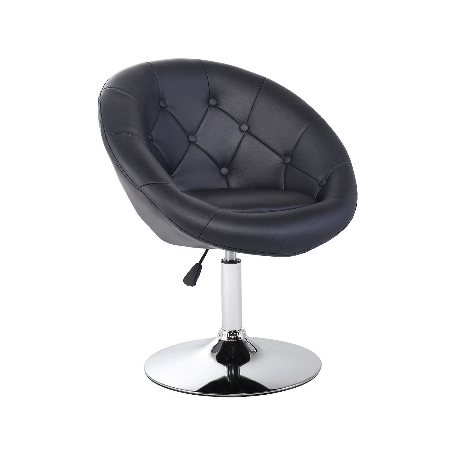 Chaise ronde pivotante moderne en similicuir pu, 1 pièce, noir