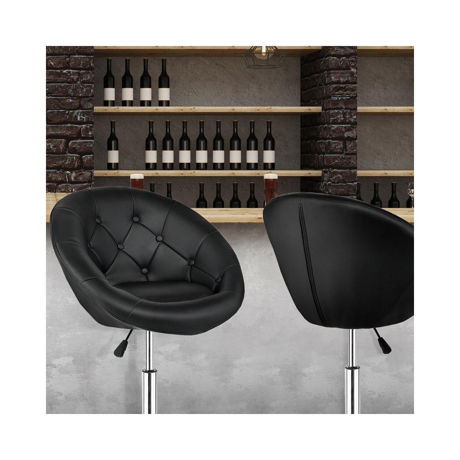 Chaise ronde pivotante moderne en similicuir pu, 1 pièce, noir