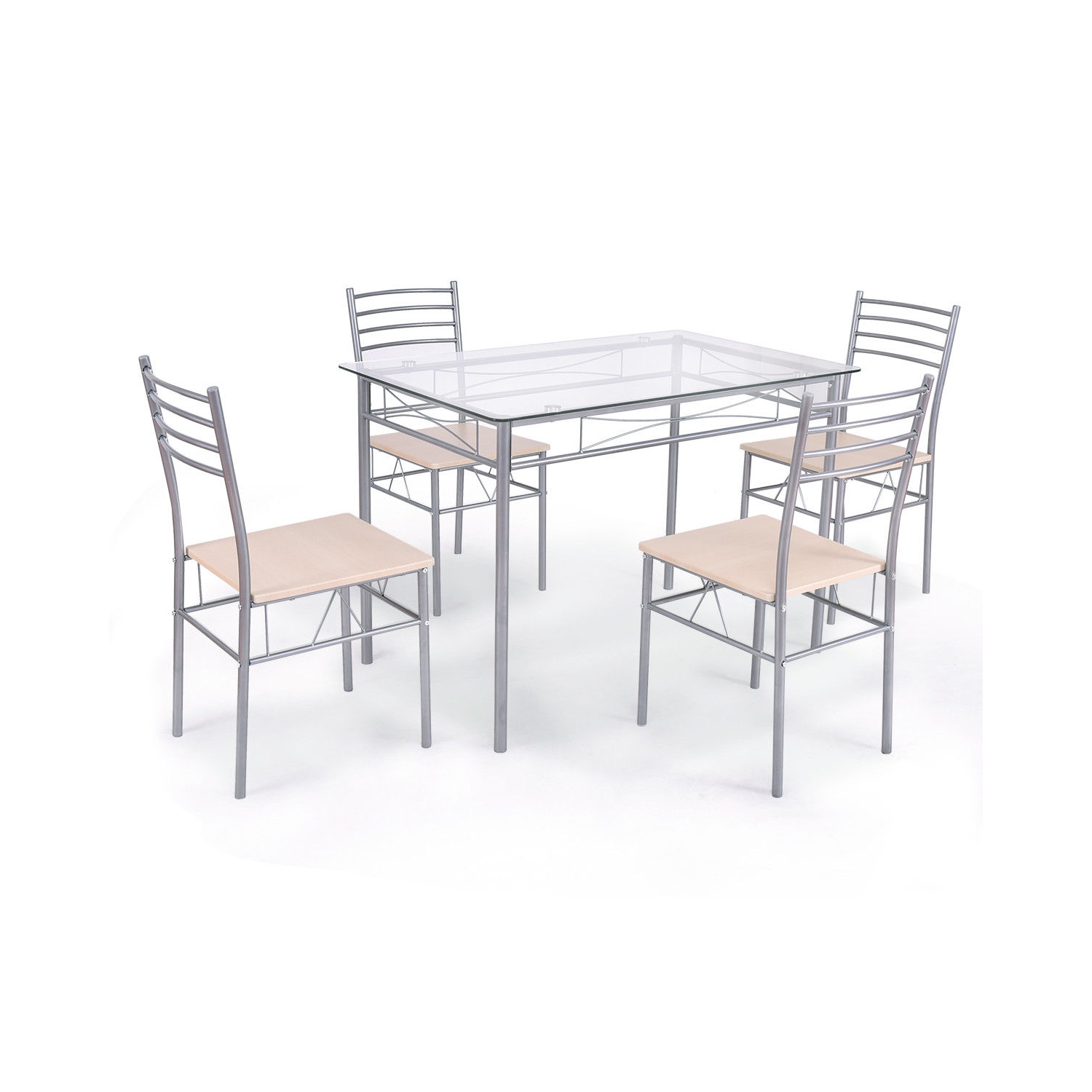 5 pcs Dining Set Glass Table and 4 Chairs