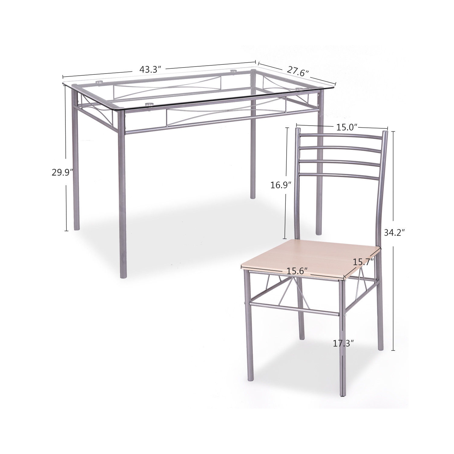 5 pcs Dining Set Glass Table and 4 Chairs