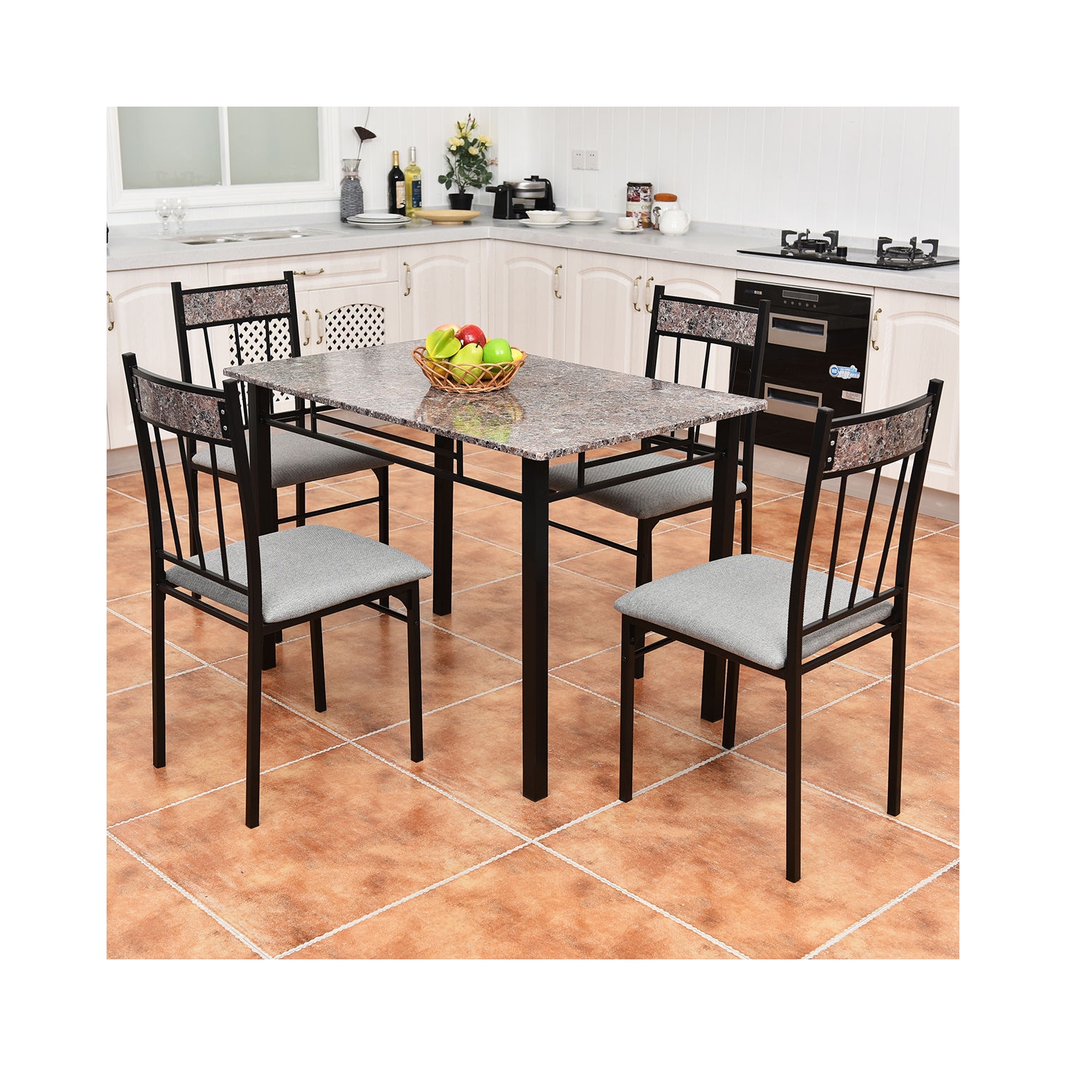 5 Piece Faux Marble Dining Set Table