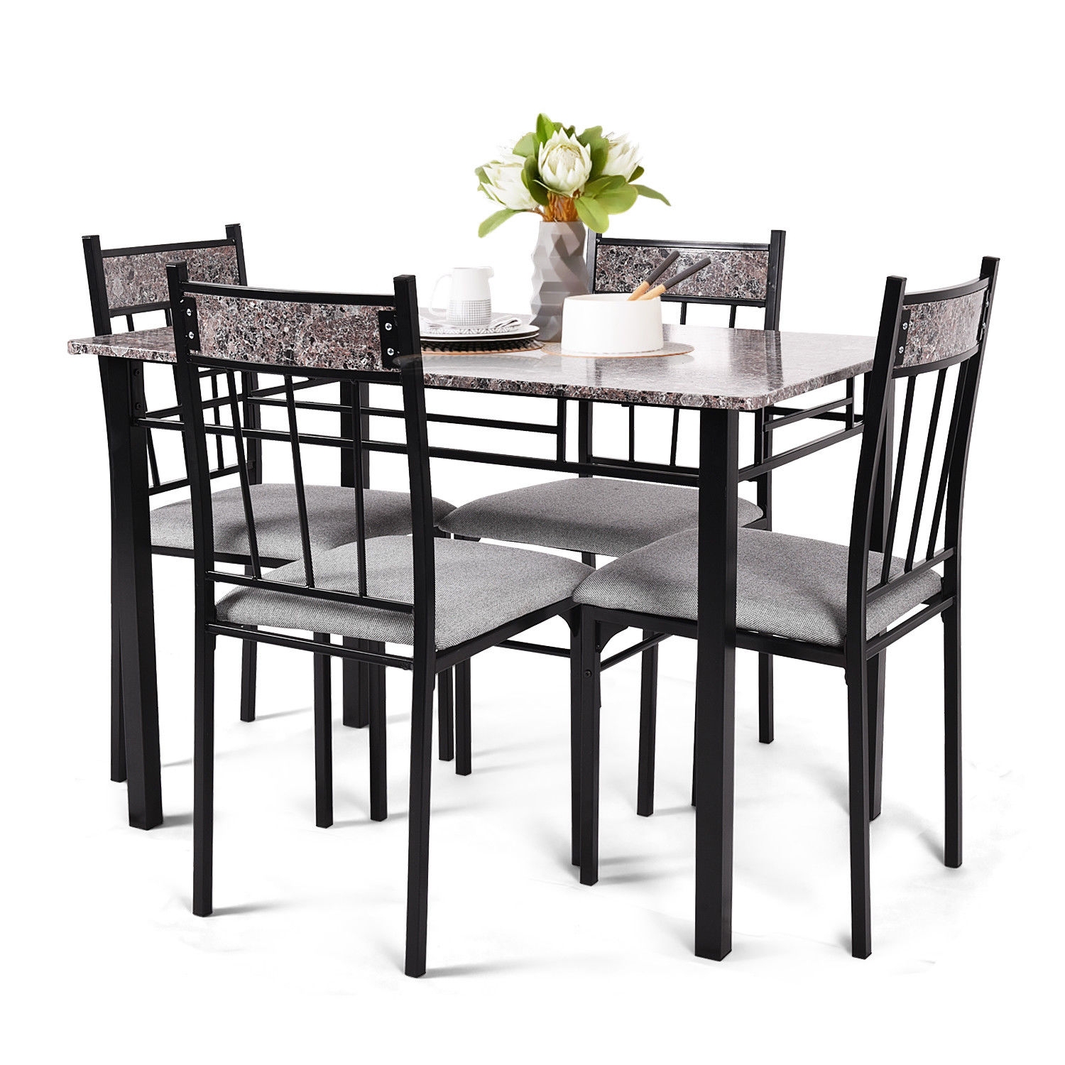 5 Piece Faux Marble Dining Set Table