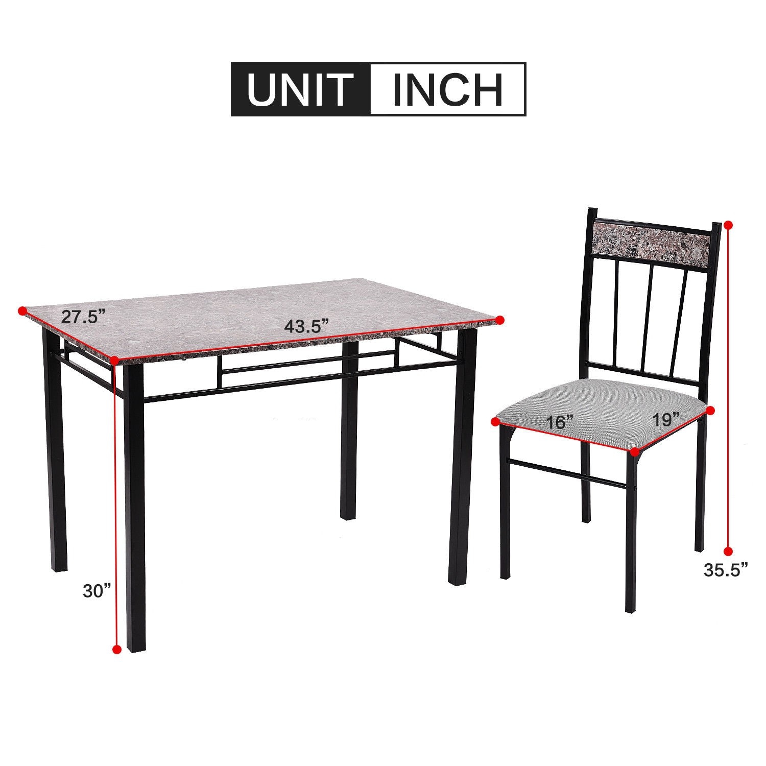 5 Piece Faux Marble Dining Set Table