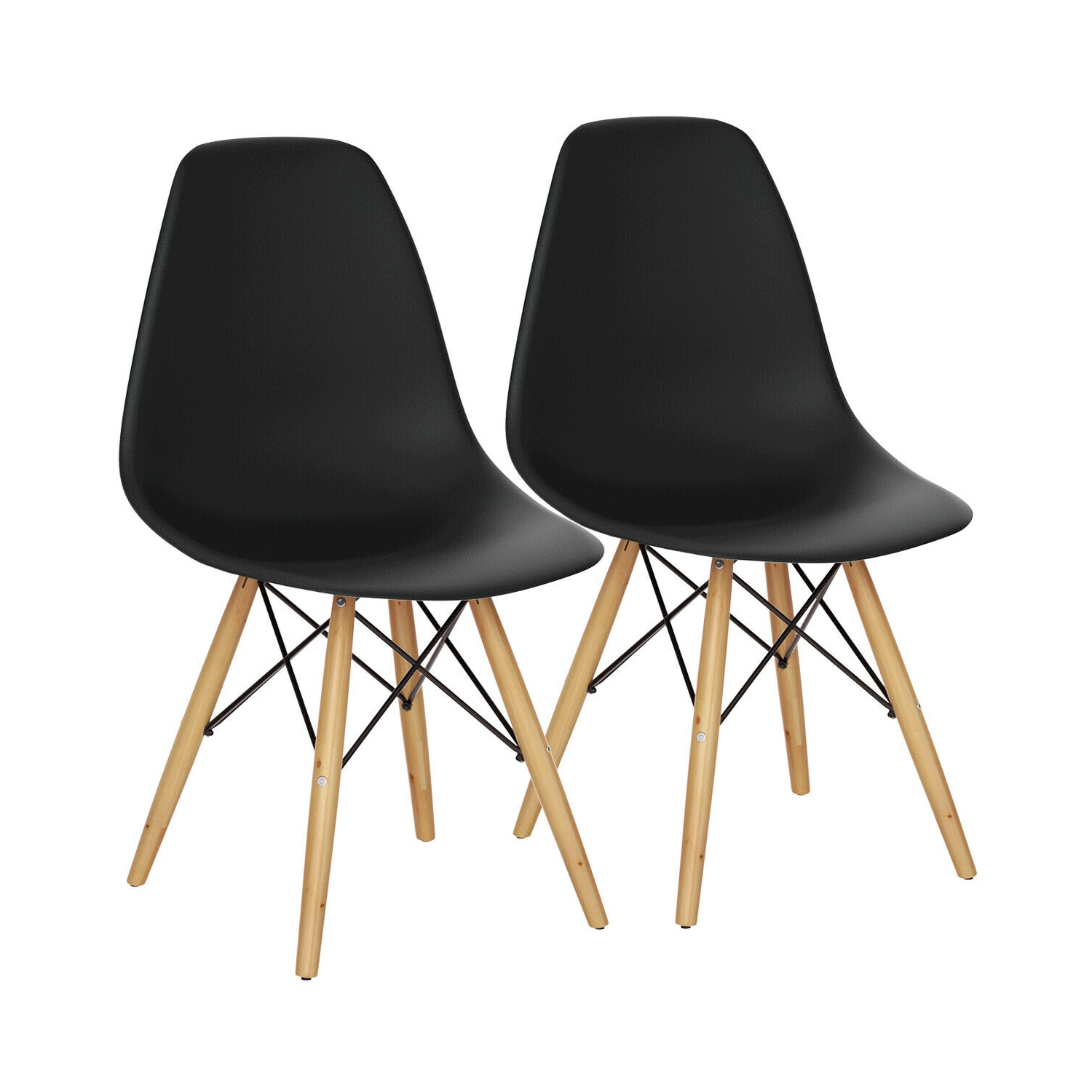Set of 2 Mid Century Modern Dining Side Chair-Black