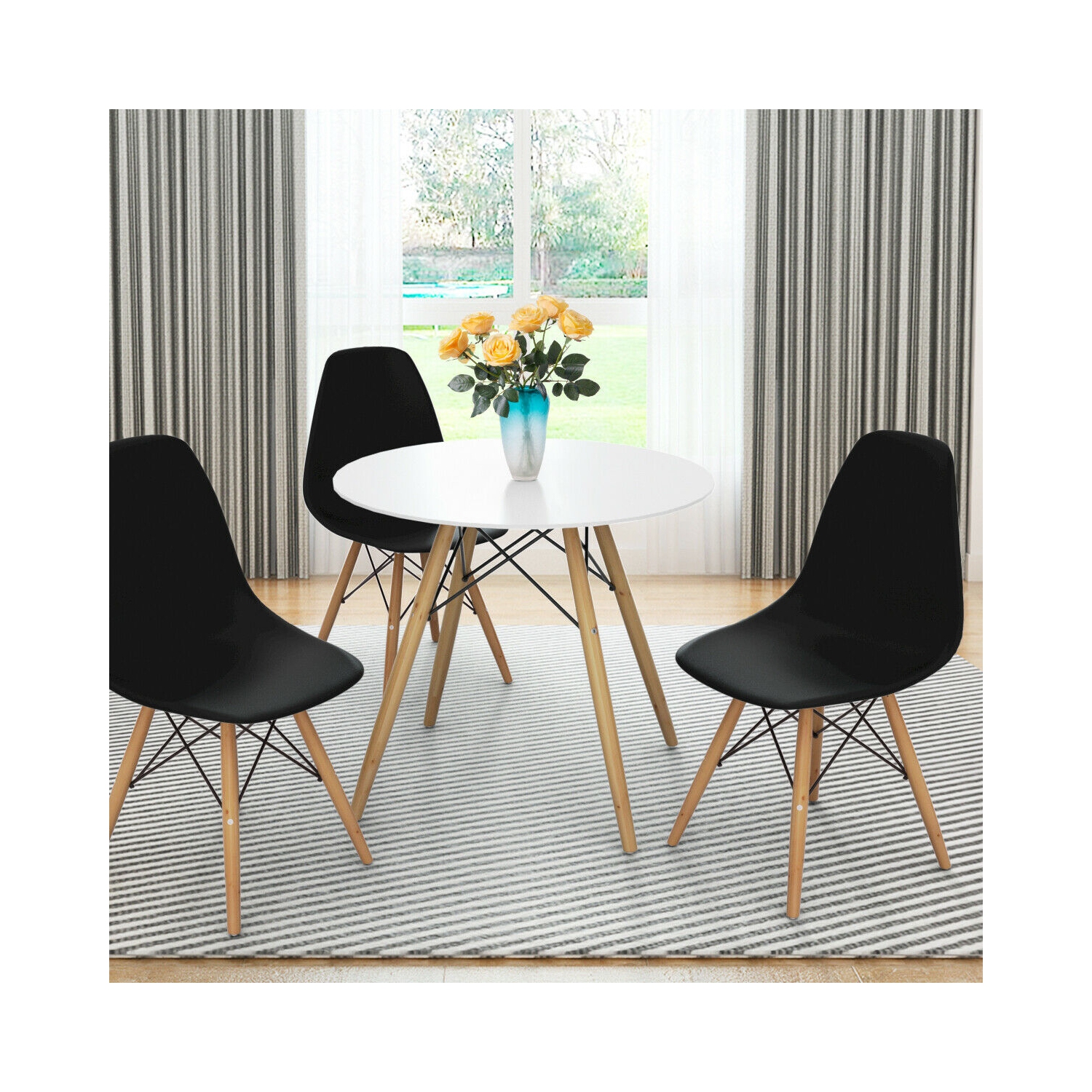 Set of 2 Mid Century Modern Dining Side Chair-Black