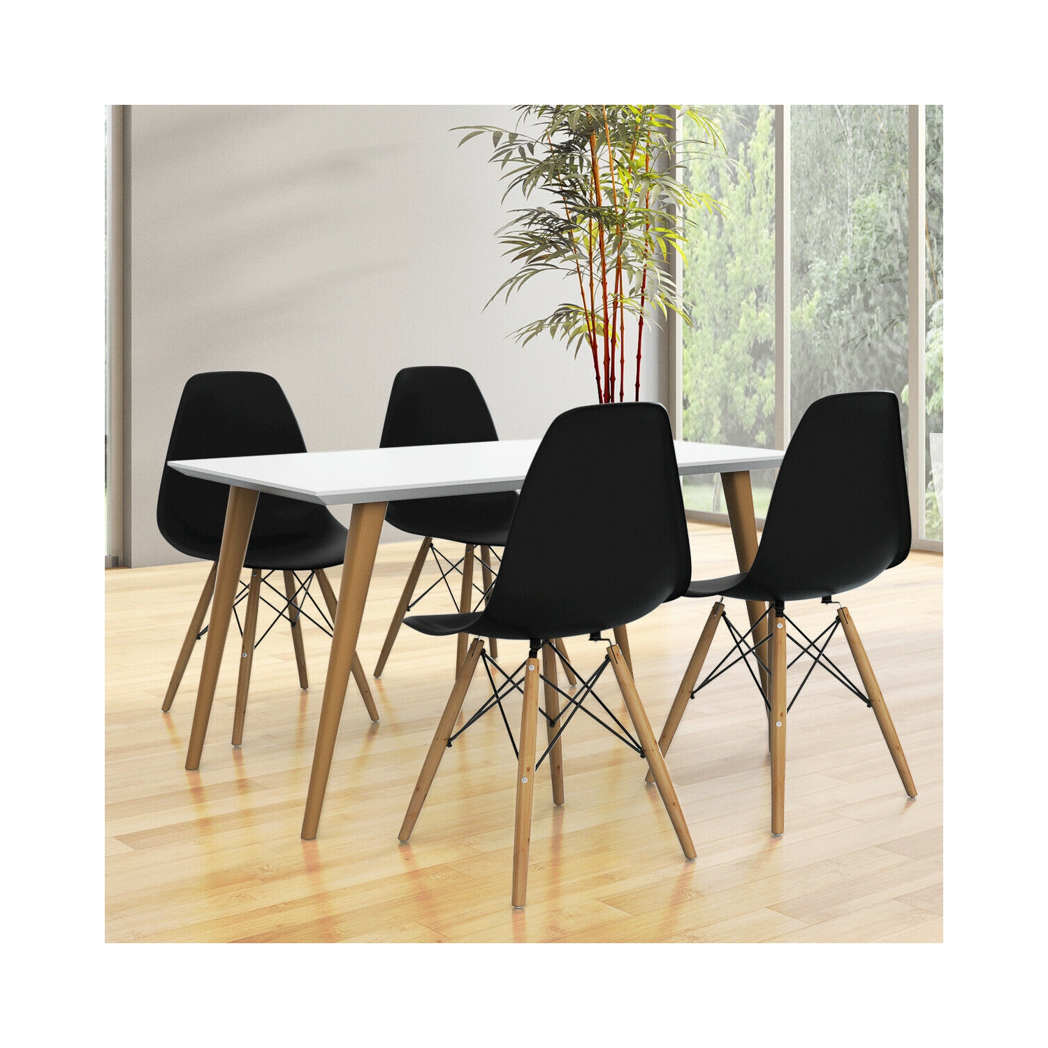 Set of 2 Mid Century Modern Dining Side Chair-Black