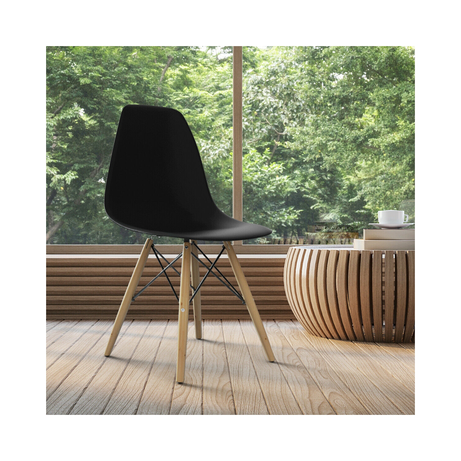 Set of 2 Mid Century Modern Dining Side Chair-Black