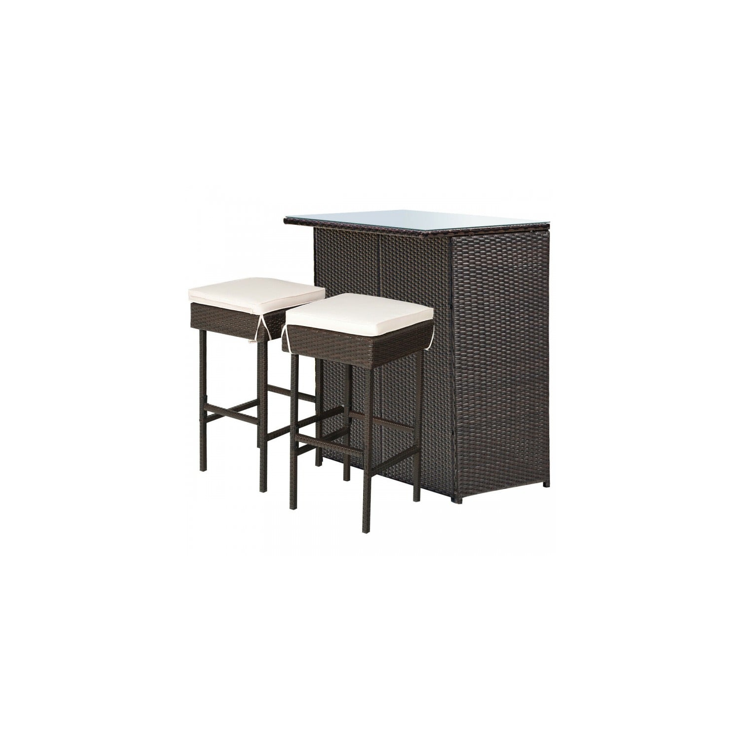 Ensemble de bar extérieur 3 pièces avec table en osier de rotin et tabourets pour salle à manger de patio