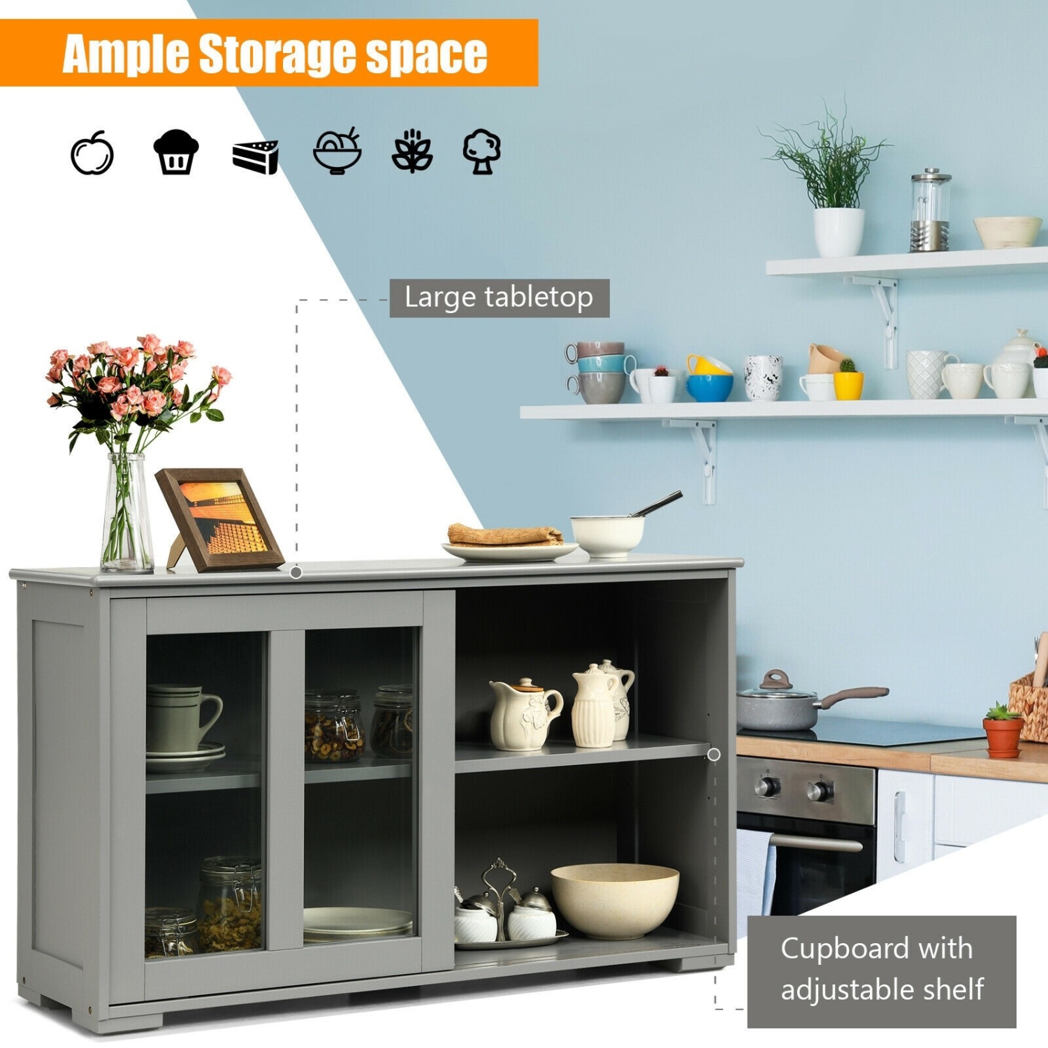 Modern Sideboard Storage Cabinet with Sliding Barn Door and Buffet Console Design