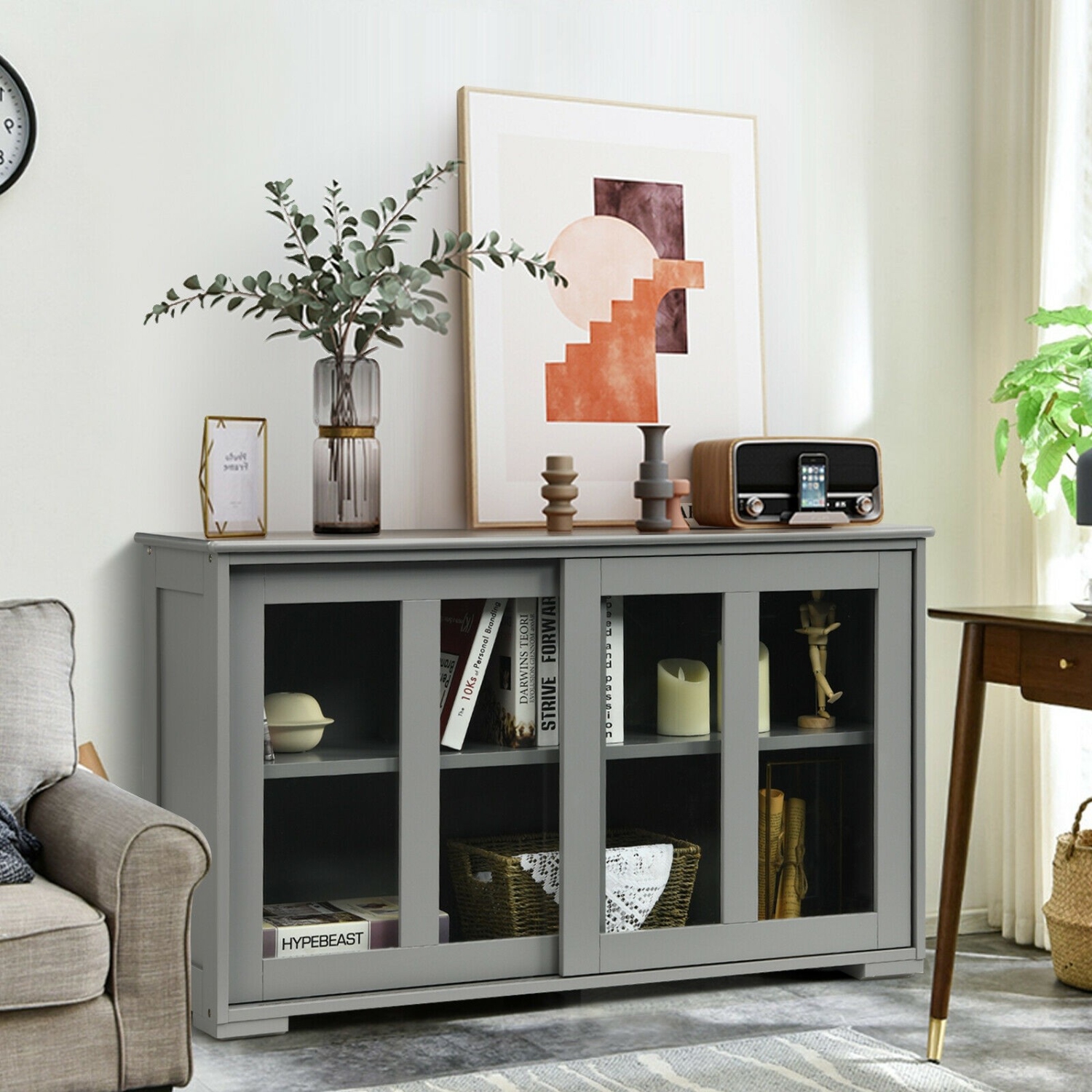 Modern Sideboard Storage Cabinet with Sliding Barn Door and Buffet Console Design