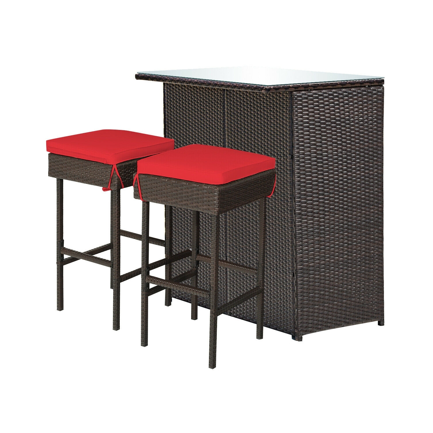 Ensemble de bar extérieur 3 pièces avec table en osier de rotin et tabourets pour salle à manger de patio