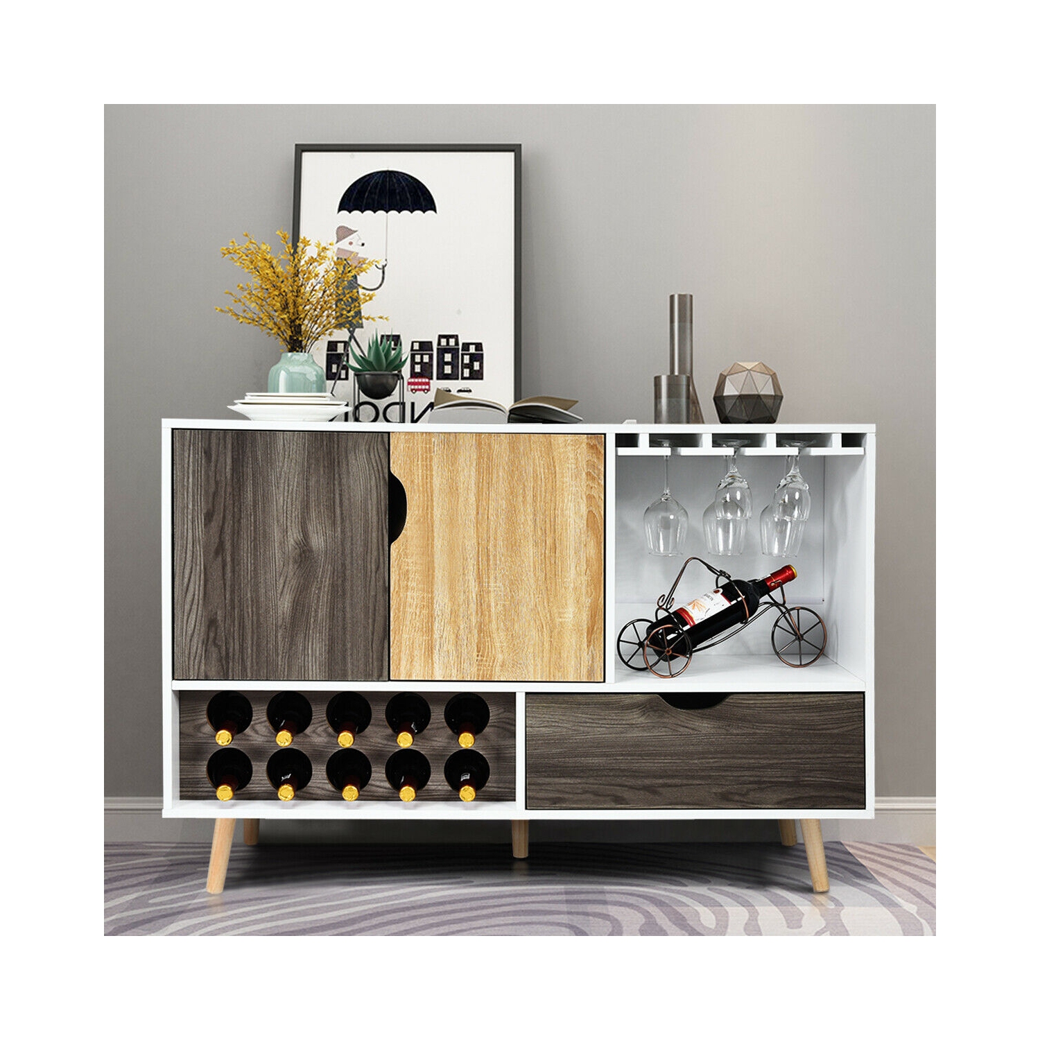 Mid-Century Buffet Sideboard Wooden Storage Cabinet